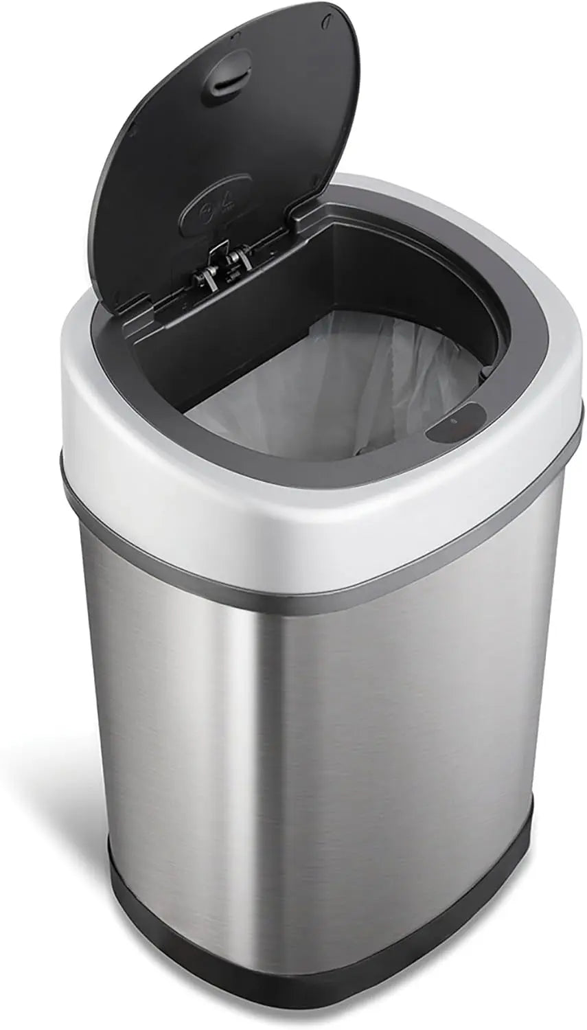 3 Gallon Automatic Touchless Trash Can – DZT-12-9 Infrared Motion Sensor Waste Bin, 12L Stainless Steel Oval Garbage Can with Black Lid – Hands-Free Compact Trash Bin for Bathroom, Office, Bedroom