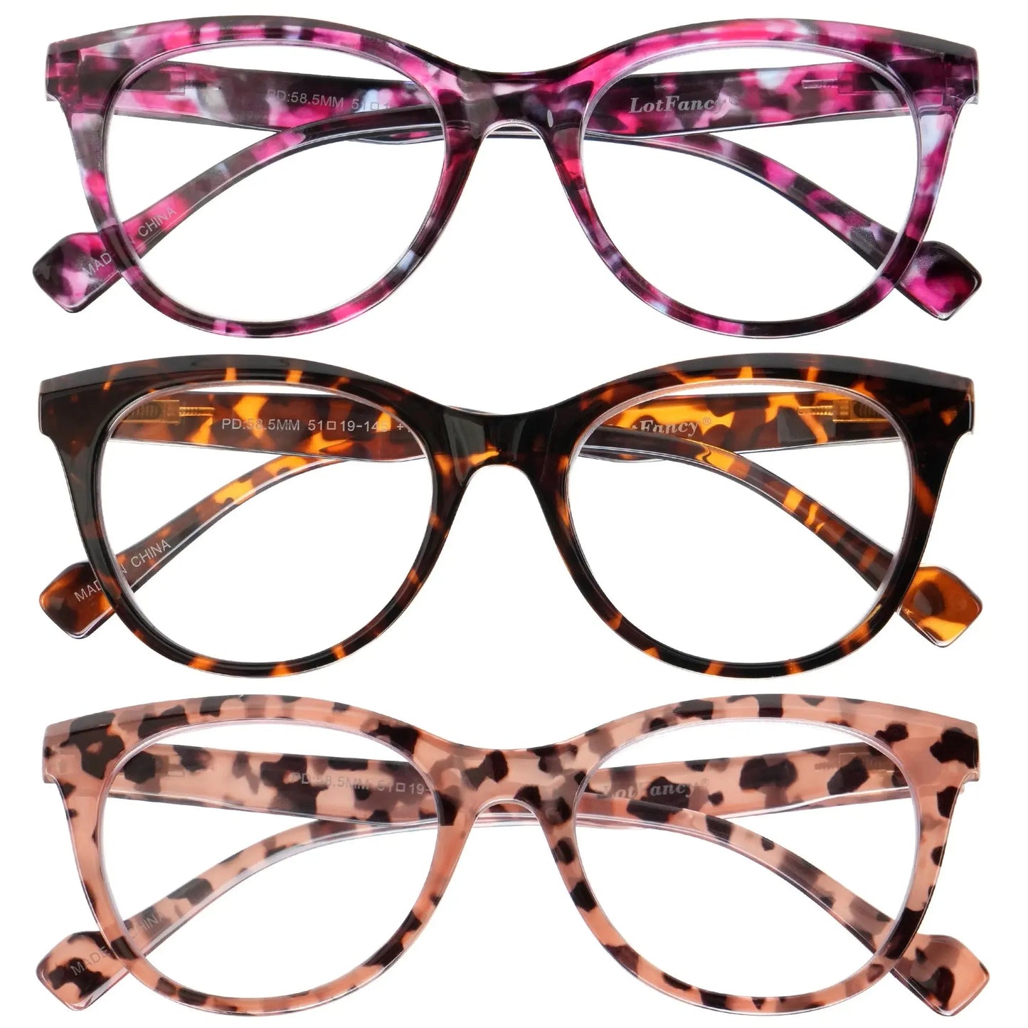 Reading Glasses Blue Light Blocking for Women, Spring Hinge Reader for Men Ladies,+3.25, 3 Pack