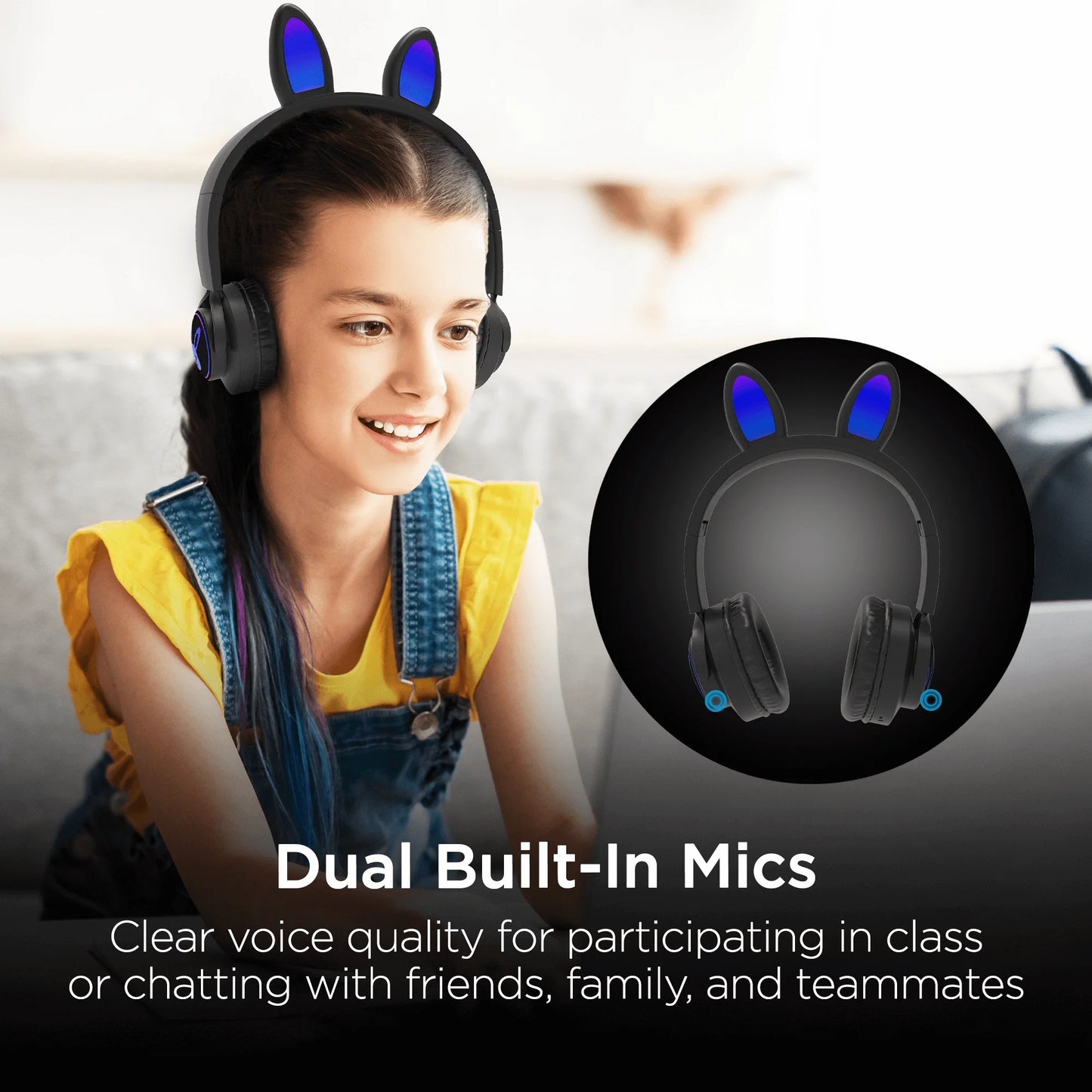 Hypergear Bunny Tracks Wireless Light-Up Headphones – Bluetooth Kids & Adult LED Headset with Mic