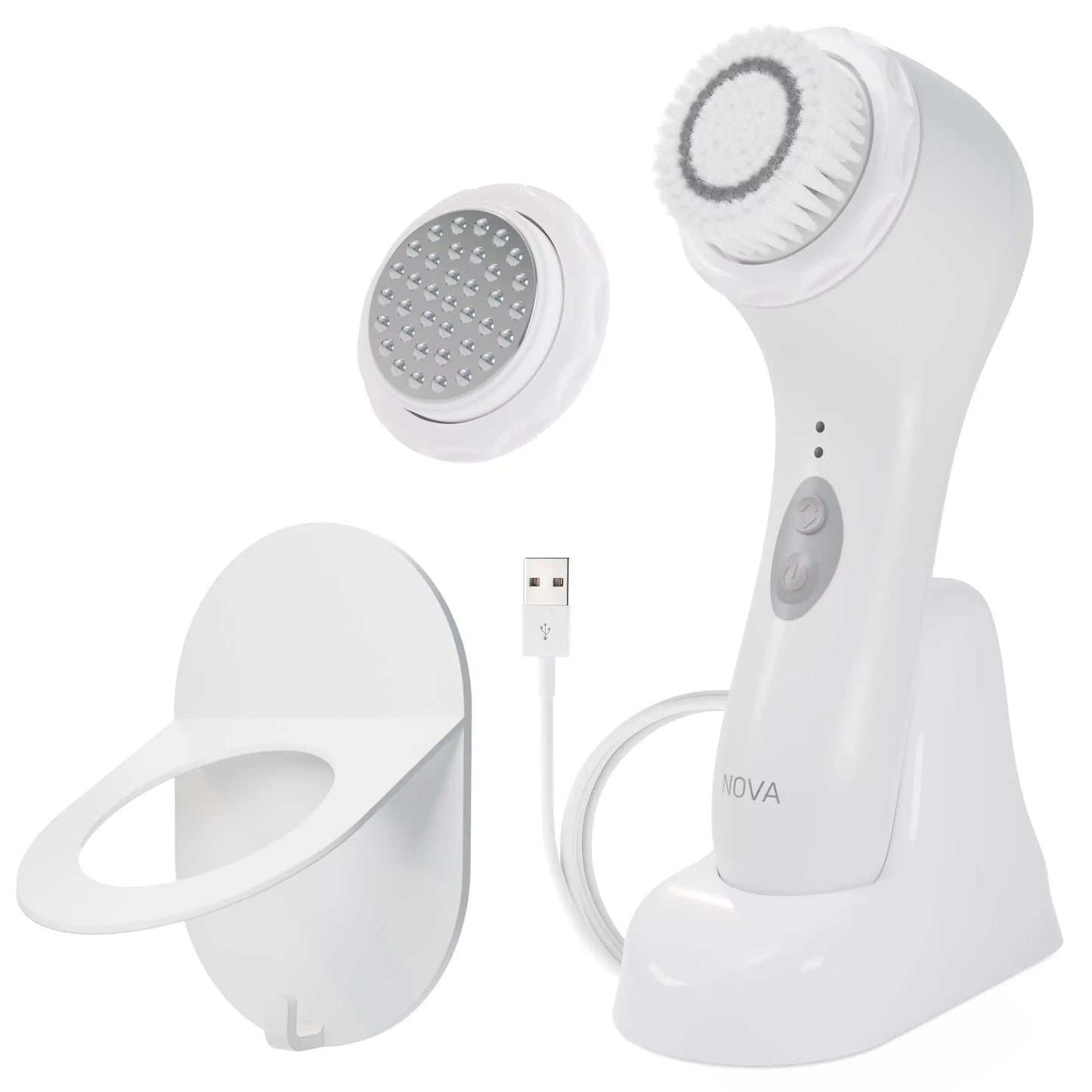 NOVA Sonic Facial Cleansing Brush – Sensitive Skin Exfoliator with Antimicrobial Brush & Serum Infuser, Waterproof & Rechargeable, White