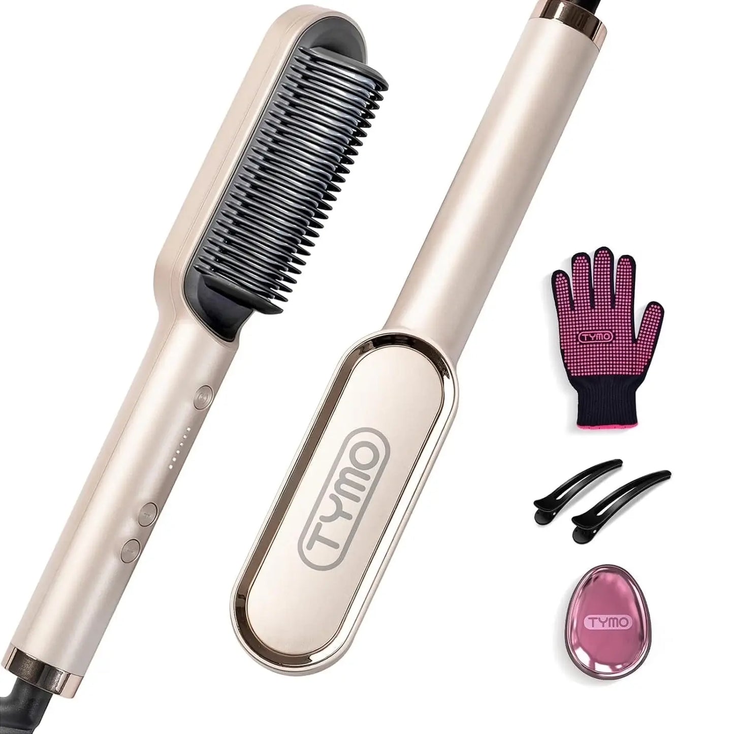 TYMO Ring Hair Straightener Brush – Flat Iron Comb, 5 Temp Settings, 20s Fast Heating, Dual Voltage, Black