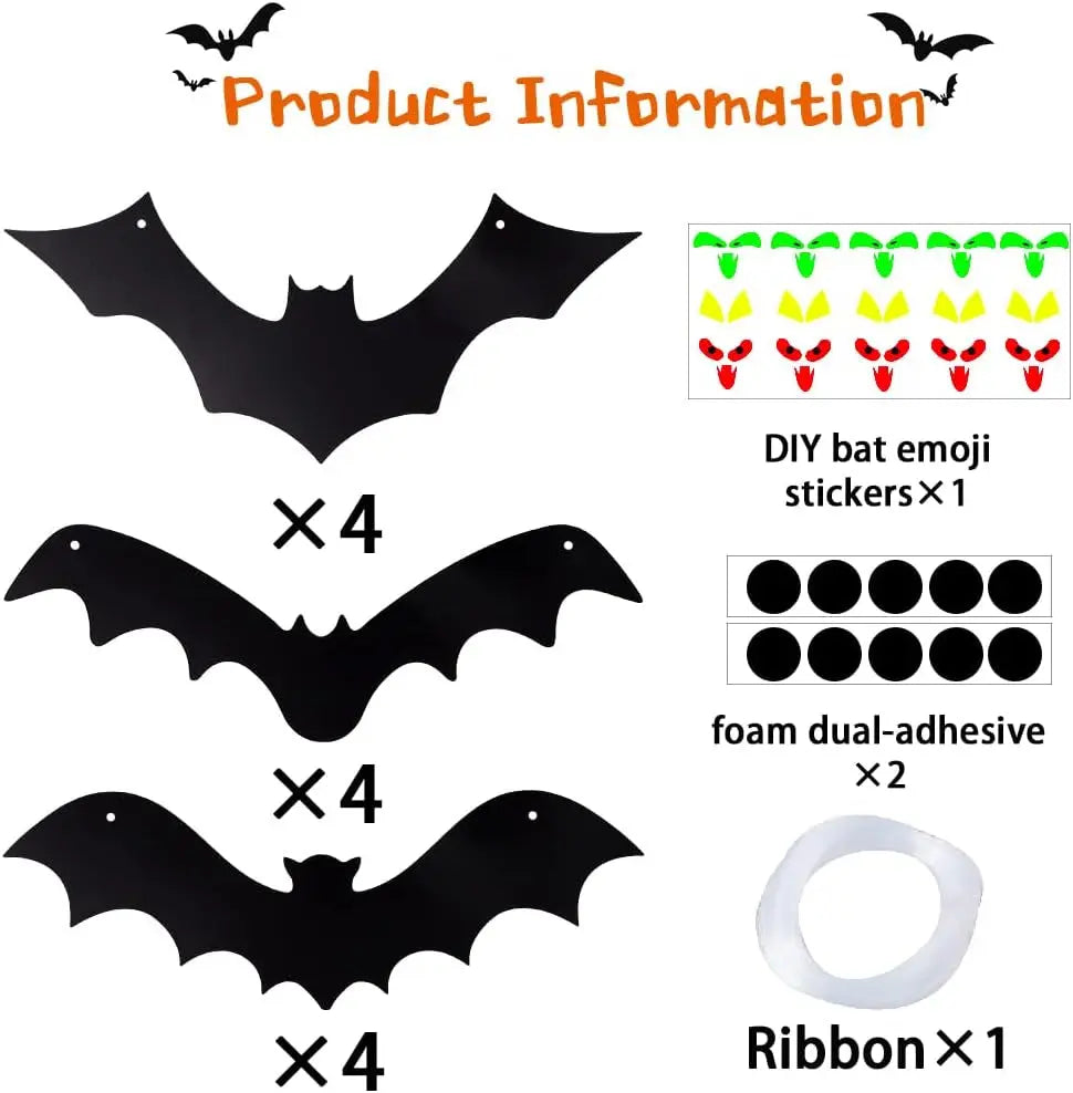 Halloween Hanging Bats 12 Pieces 3D Realistic Scary Large Fake Black Hanging Flying Bat Spooky for Yard Sign Outdoor Indoor Lawn Decorations(3 Style)