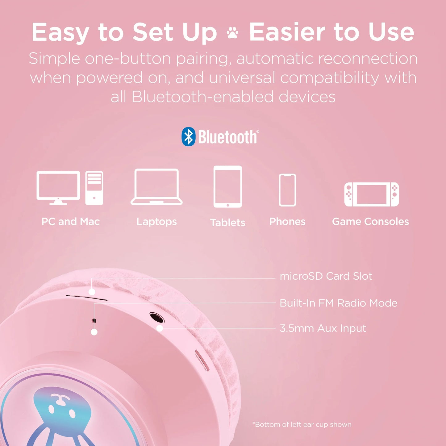 Hypergear Bunny Tracks Wireless Light-Up Headphones – Bluetooth Kids & Adult LED Headset with Mic