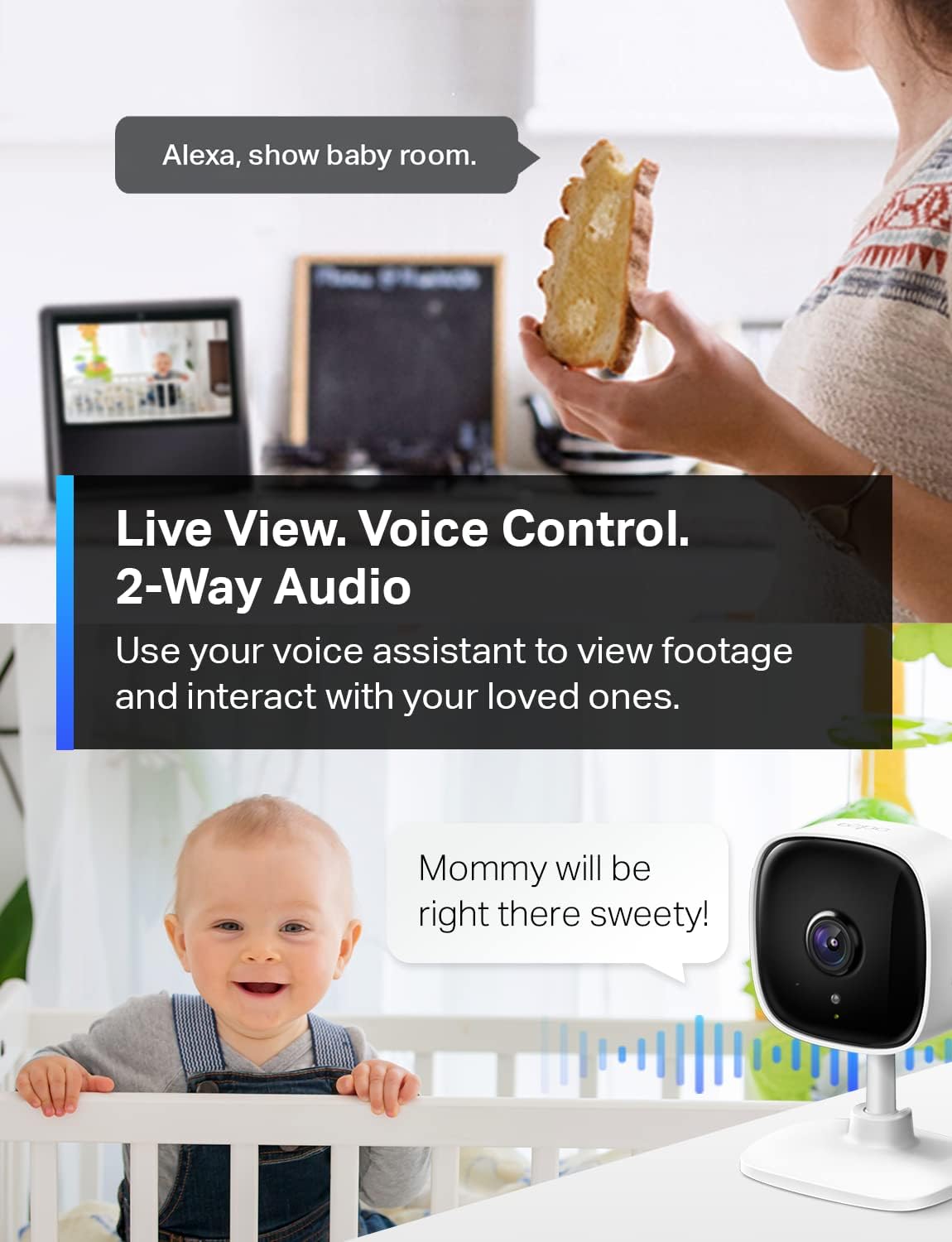 Tapo C100 1080P Indoor Security Camera for Baby & Pet Monitor | Motion Detection, 2-Way Audio, Night Vision | Works with Alexa & Google