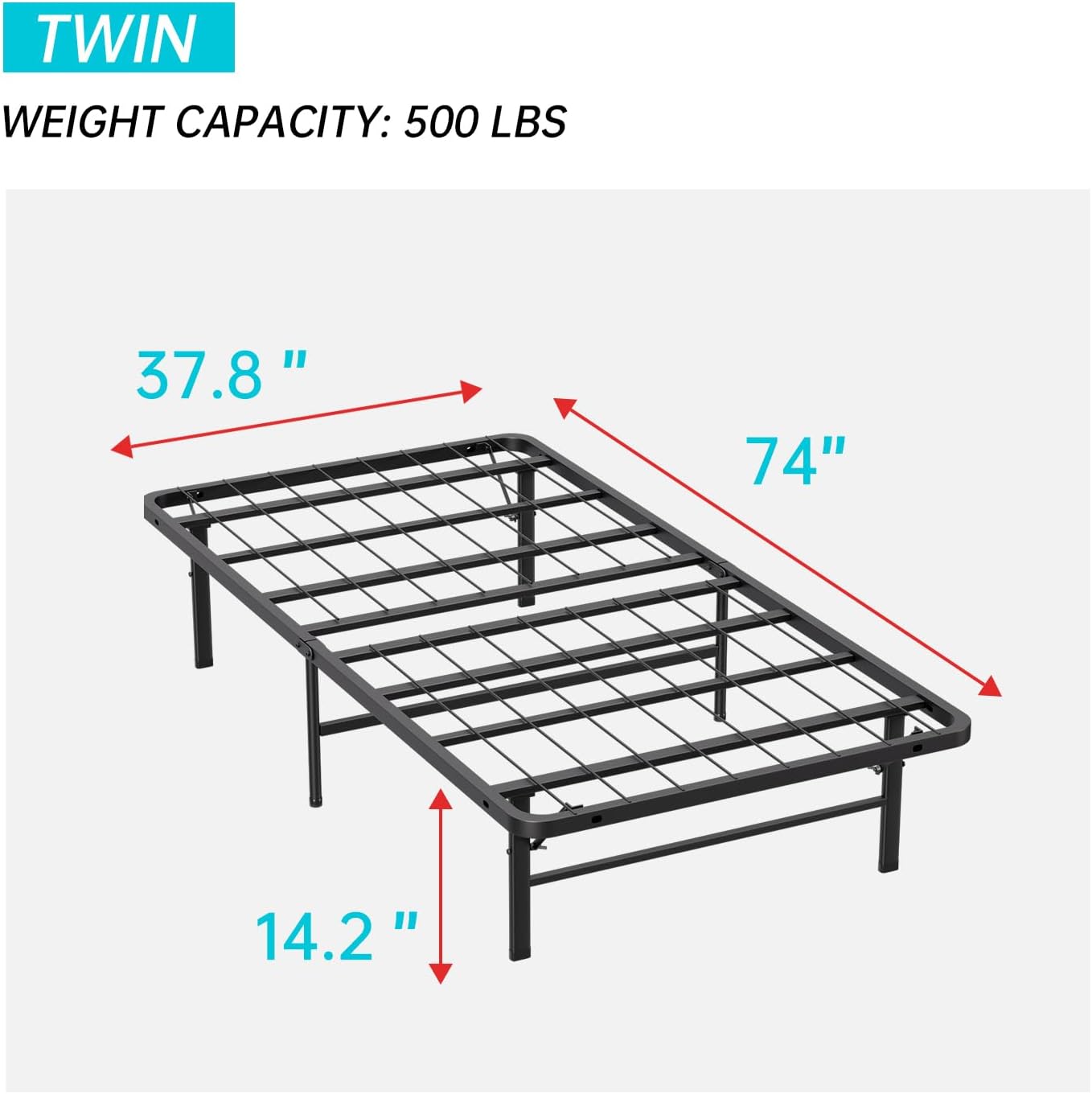 Twin Size Metal Bed Frame – 14 Inch Platform Mattress Foundation with Heavy Duty Steel Slats, Box Spring Replacement, Noise-Free & Easy Assembly, Black