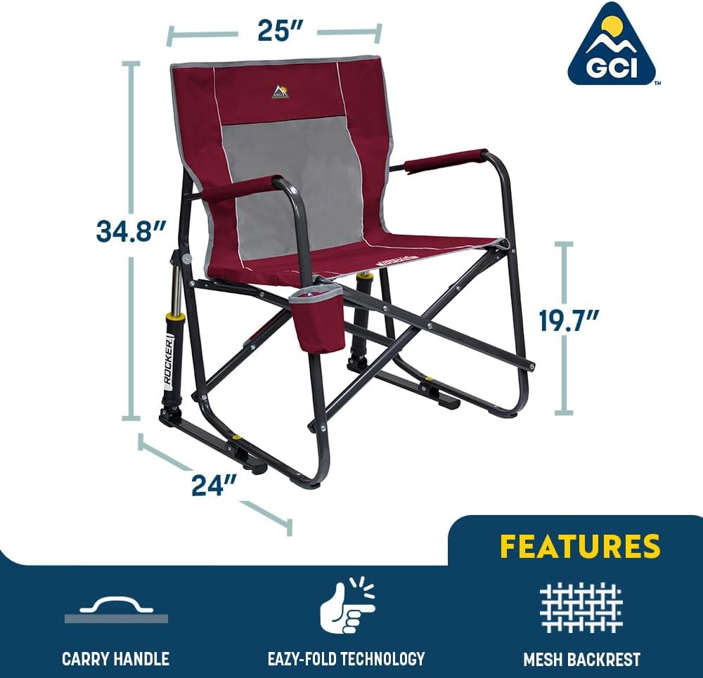 Freestyle Rocker Portable Camping Chair – Folding Rocking Chair with Durable Armrests, Drink Holder & Comfortable Backrest – Cinnamon Color