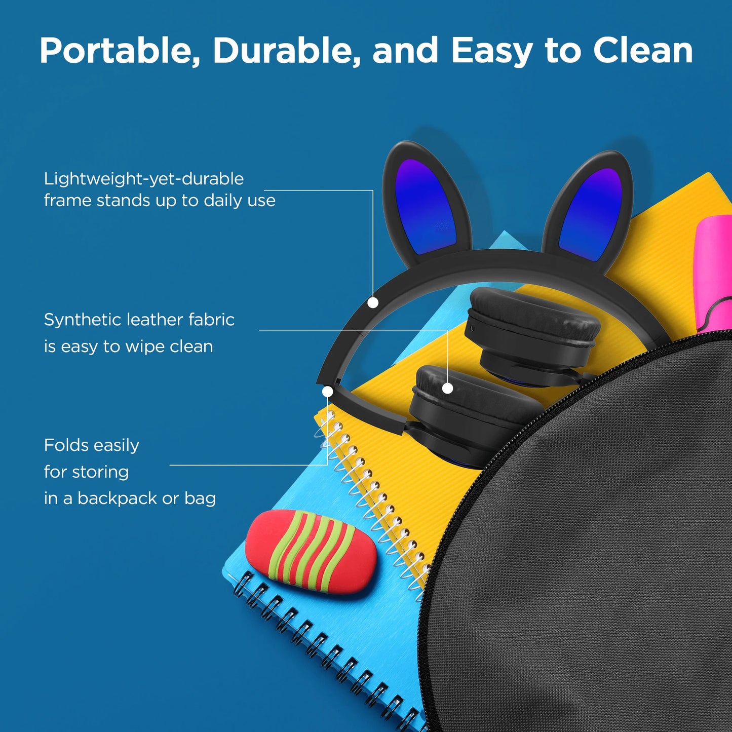 Hypergear Bunny Tracks Wireless Light-Up Headphones – Bluetooth Kids & Adult LED Headset with Mic