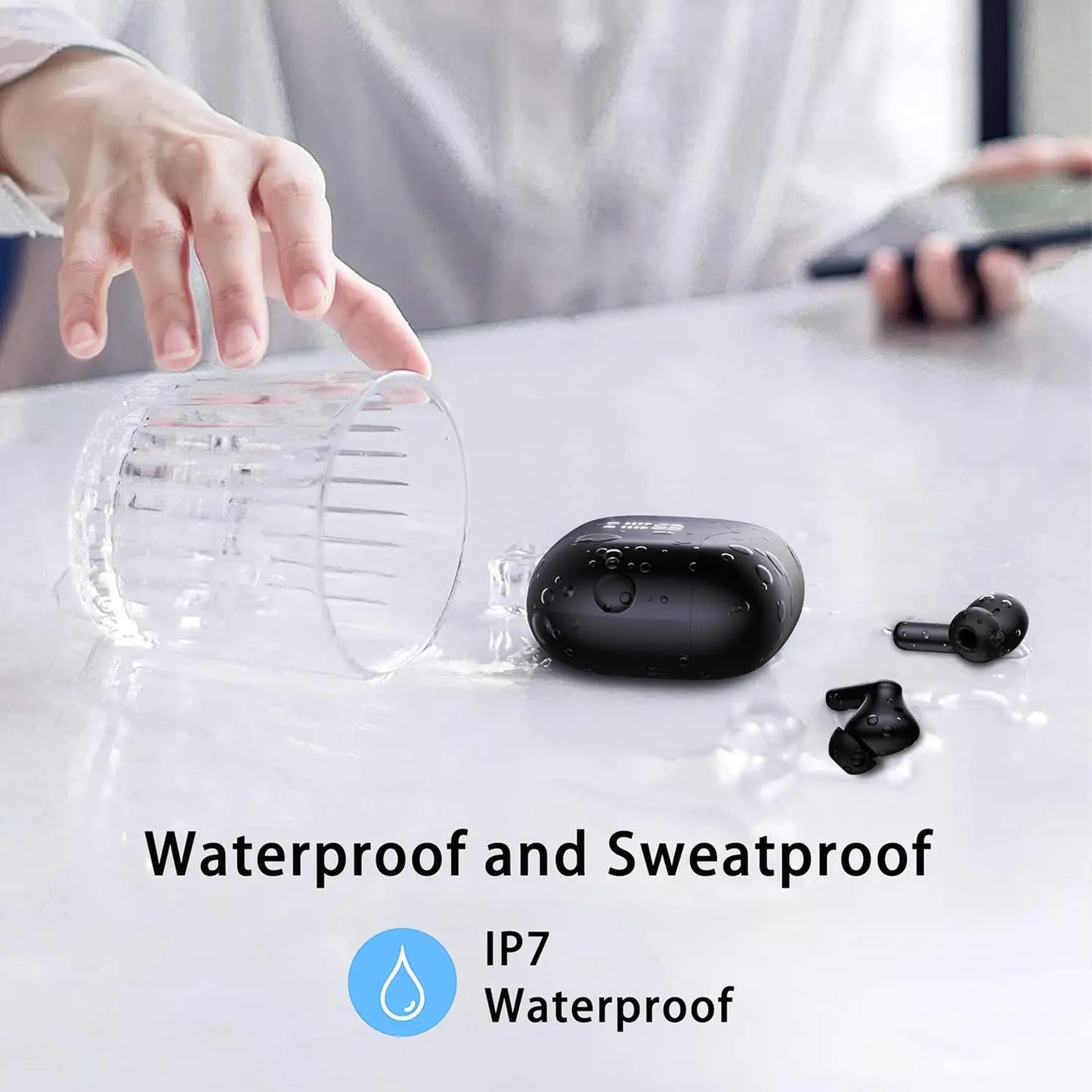 Bluetooth 5.4 Wireless Earbuds with ENC Noise Cancelling Mic, HiFi Stereo Bass, 40H Playtime, LED Display, USB-C Charging, IP7 Waterproof In-Ear Headphones for Sports & Calls