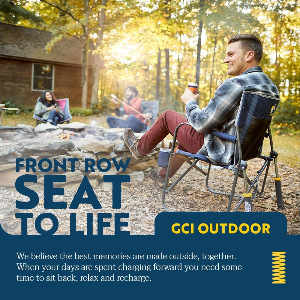 Freestyle Rocker Portable Camping Chair – Folding Rocking Chair with Durable Armrests, Drink Holder & Comfortable Backrest – Cinnamon Color