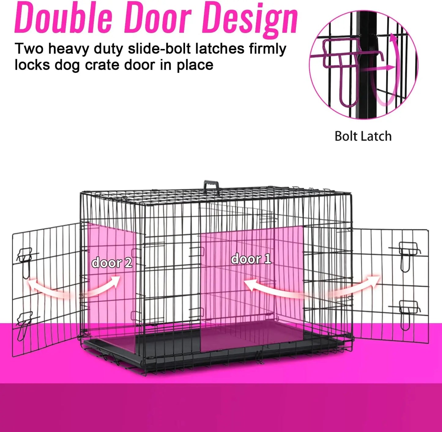 48 Inch Dog Crate for Large Dogs – Heavy-Duty Folding Metal Wire Kennel with Double Door, Divider Panel & Leak-Proof Tray, Indoor Outdoor Pet Cage, Black