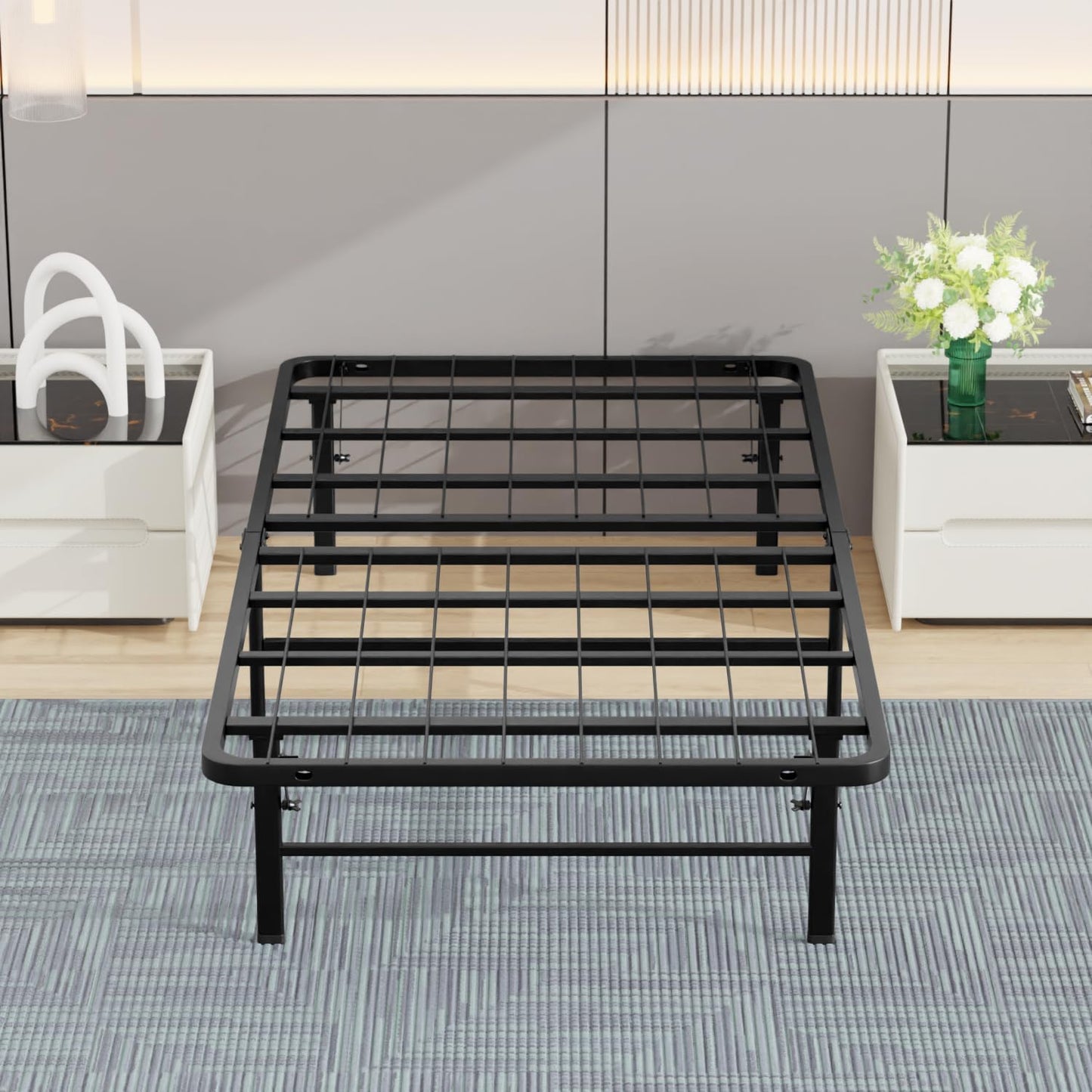 Twin Size Metal Bed Frame – 14 Inch Platform Mattress Foundation with Heavy Duty Steel Slats, Box Spring Replacement, Noise-Free & Easy Assembly, Black
