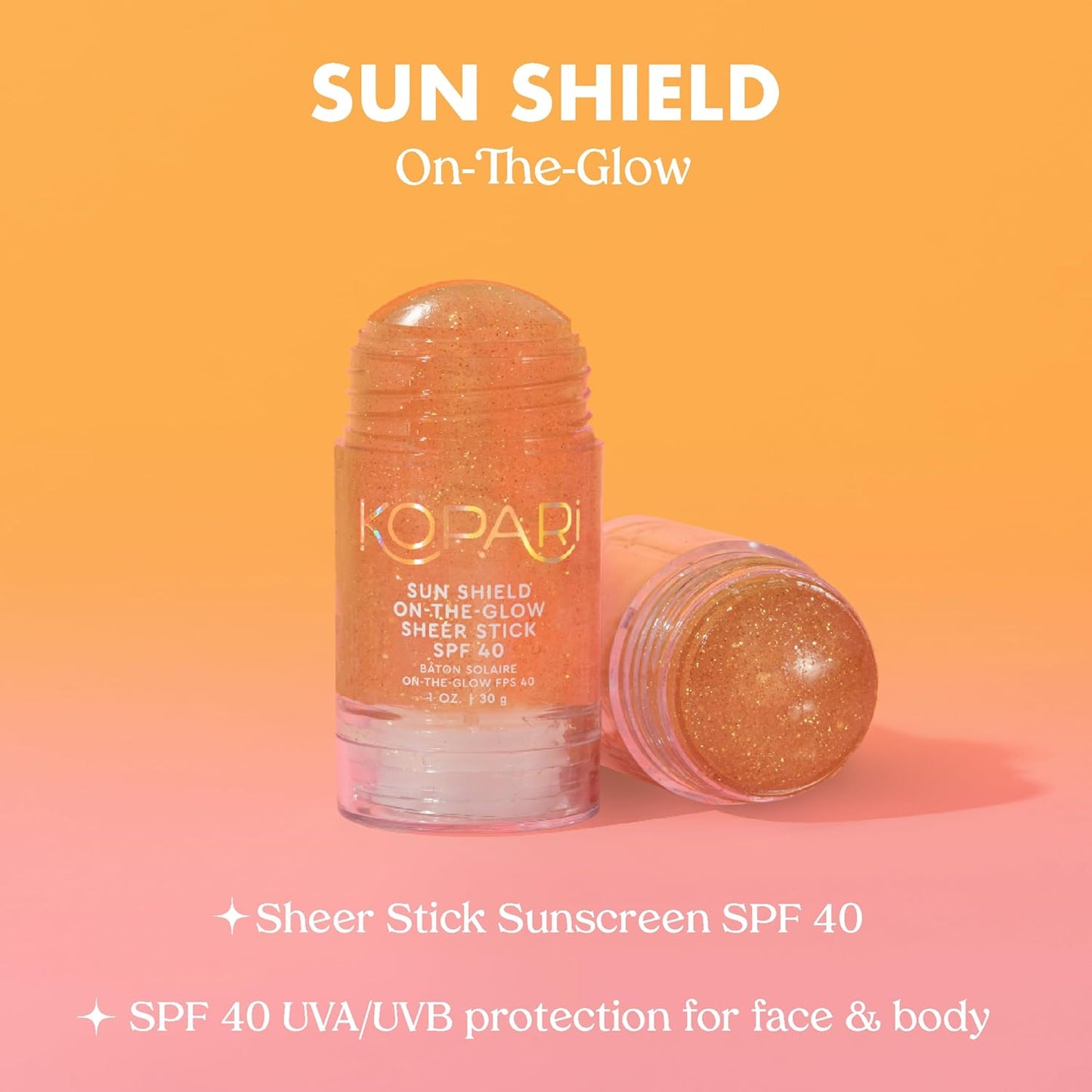 Sun Shield SPF 40 Glow Stick – Sheer Face & Body Sunscreen, Water-Resistant, 1 Oz