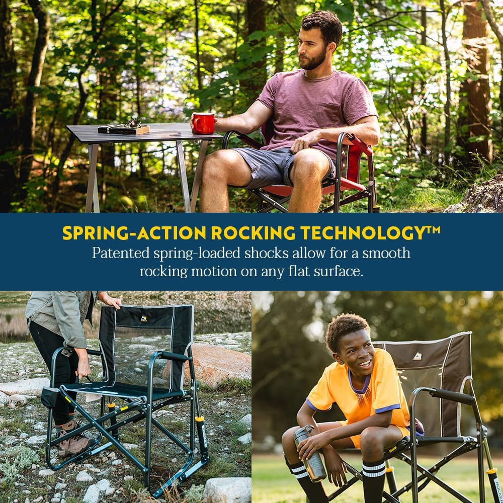 Freestyle Rocker Portable Camping Chair – Folding Rocking Chair with Durable Armrests, Drink Holder & Comfortable Backrest – Cinnamon Color