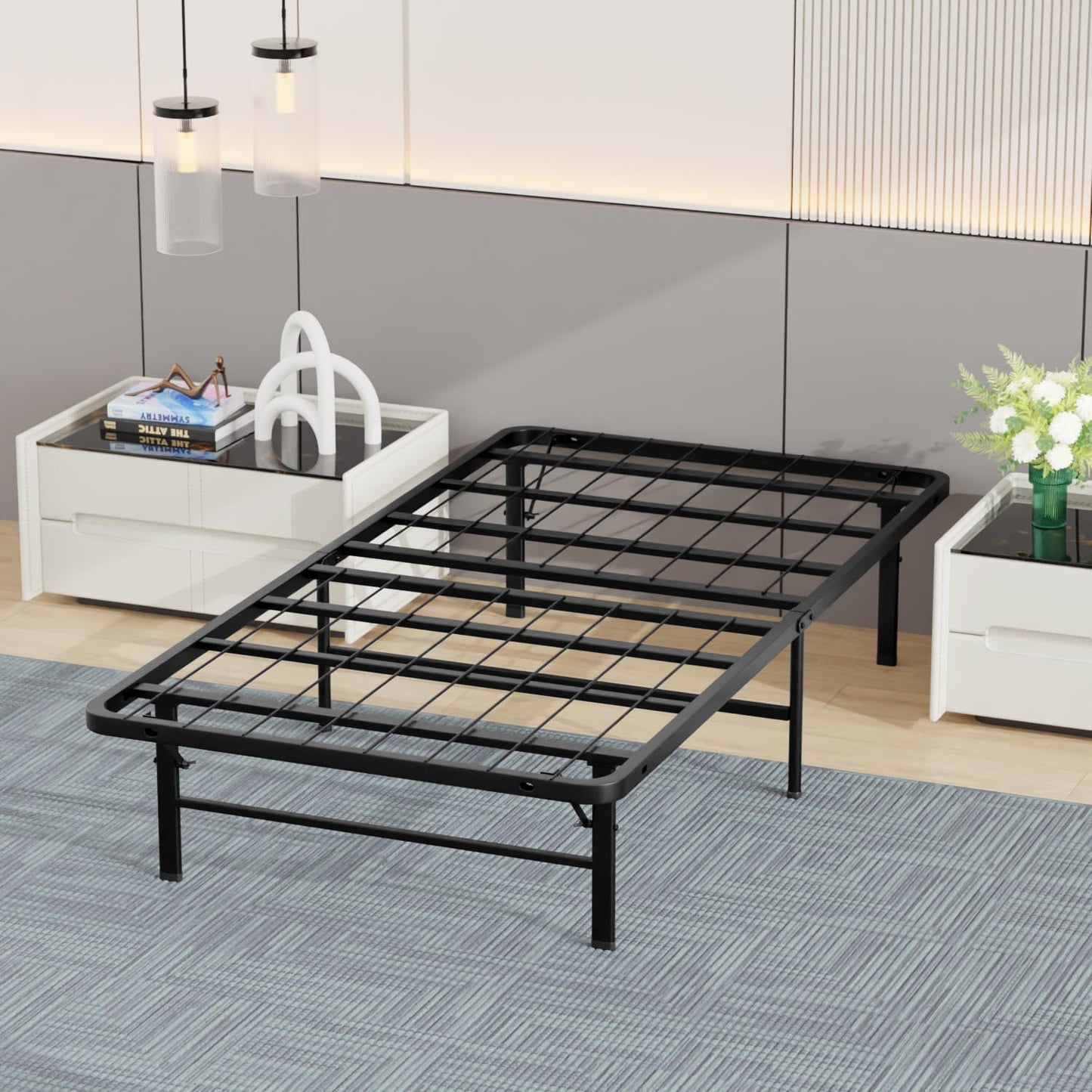 Twin Size Metal Bed Frame – 14 Inch Platform Mattress Foundation with Heavy Duty Steel Slats, Box Spring Replacement, Noise-Free & Easy Assembly, Black