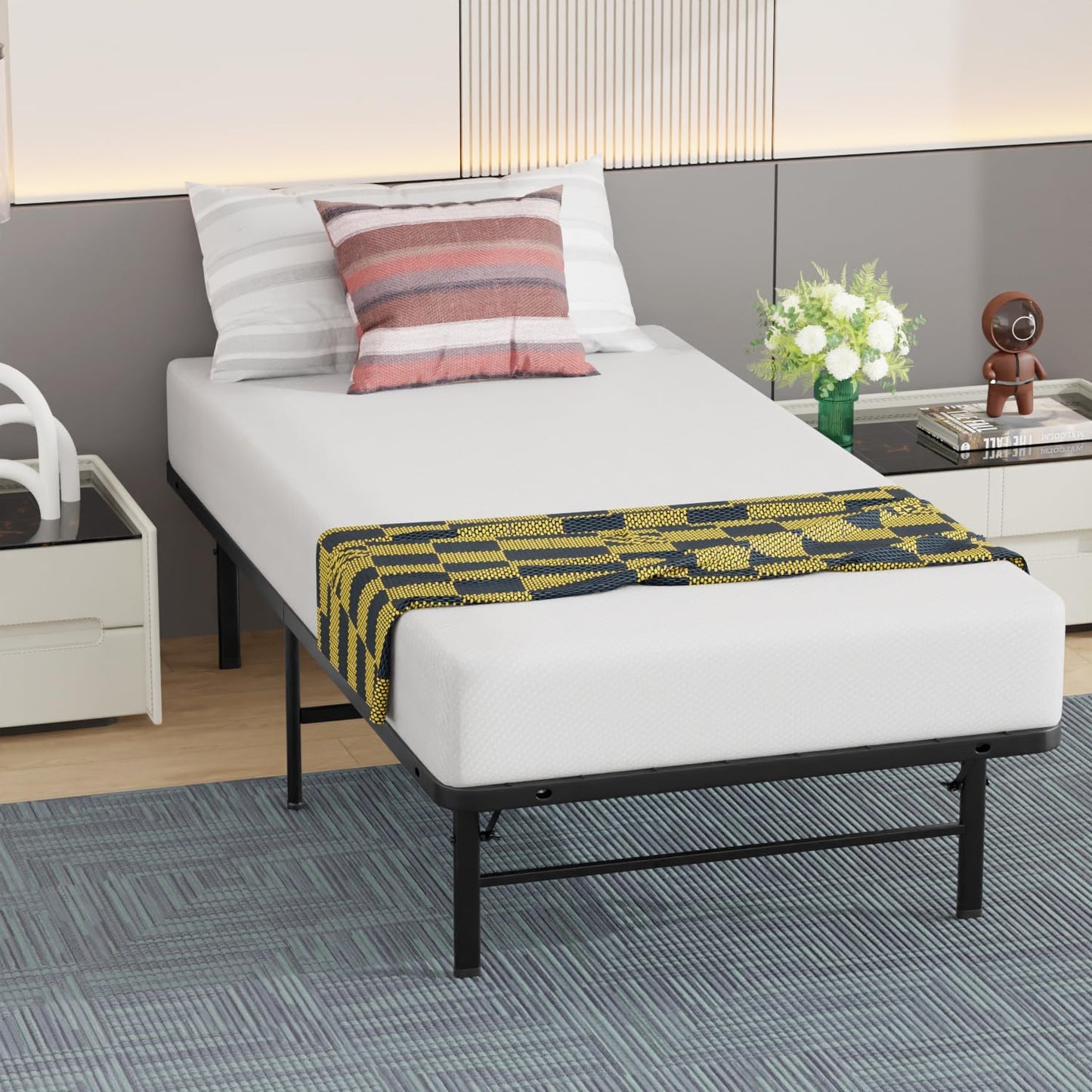 Twin Size Metal Bed Frame – 14 Inch Platform Mattress Foundation with Heavy Duty Steel Slats, Box Spring Replacement, Noise-Free & Easy Assembly, Black