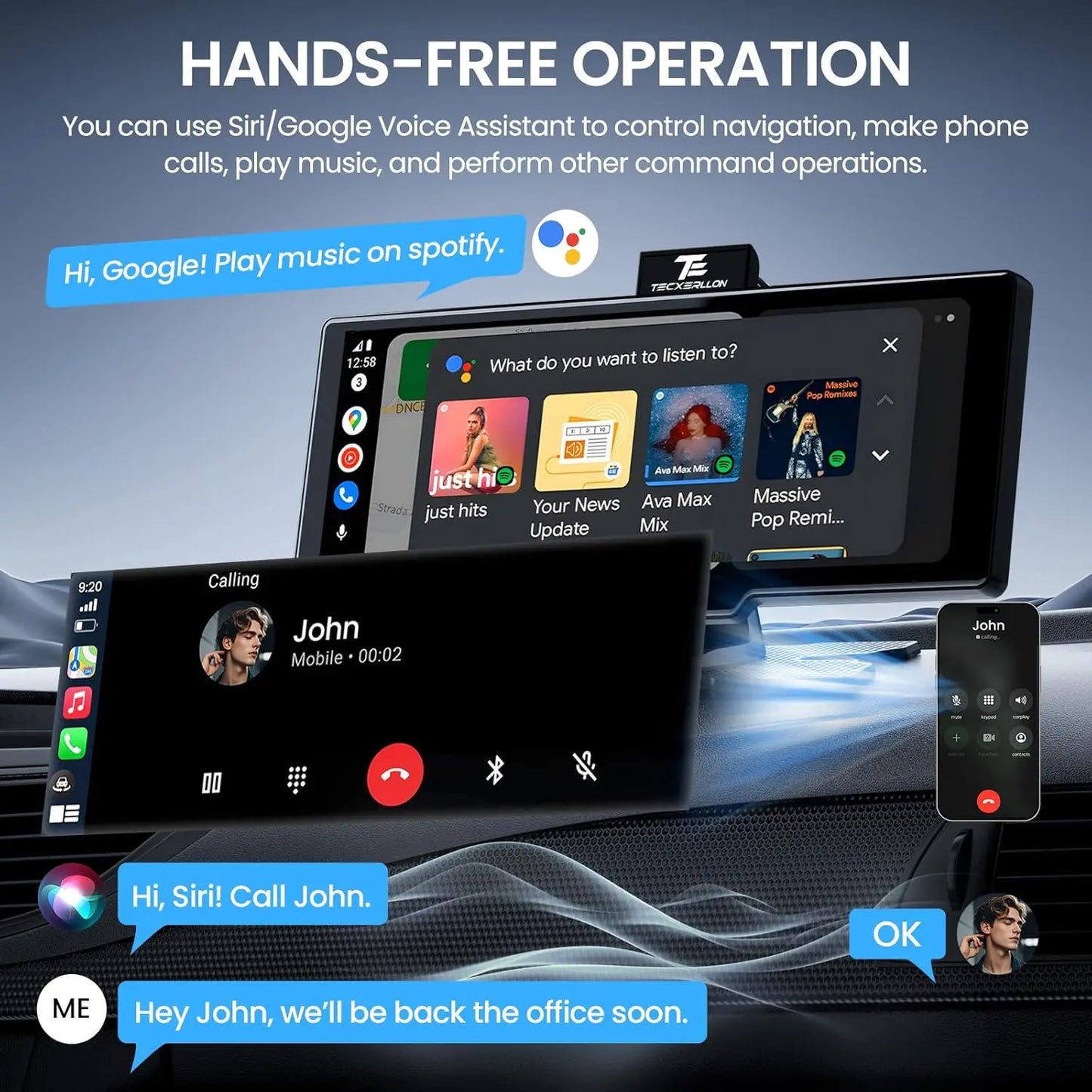 10.26" Wireless CarPlay Screen with 4K Dash Cam & 1080P Backup Camera – Portable Touchscreen Car Stereo with Android Auto, GPS Navigation, AirPlay, Mirror Link, Bluetooth Receiver