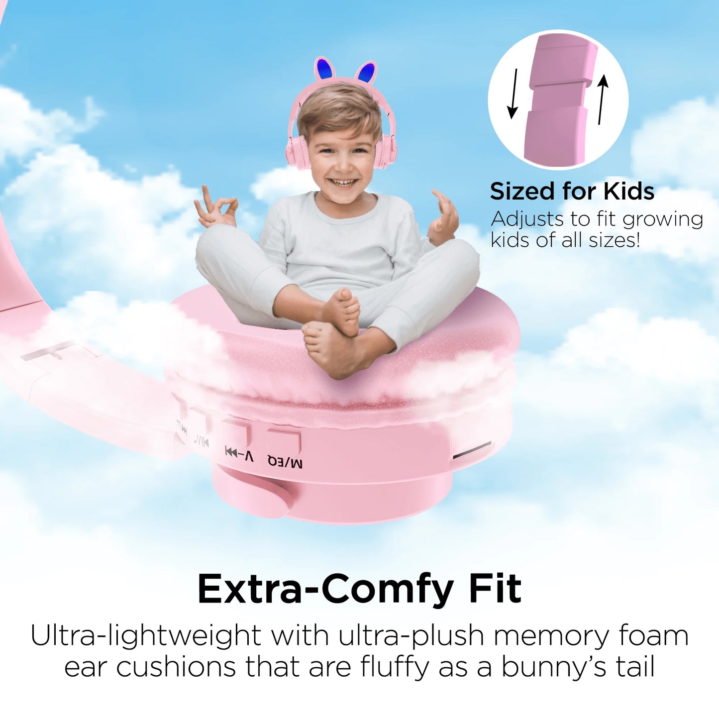 Hypergear Bunny Tracks Wireless Light-Up Headphones – Bluetooth Kids & Adult LED Headset with Mic