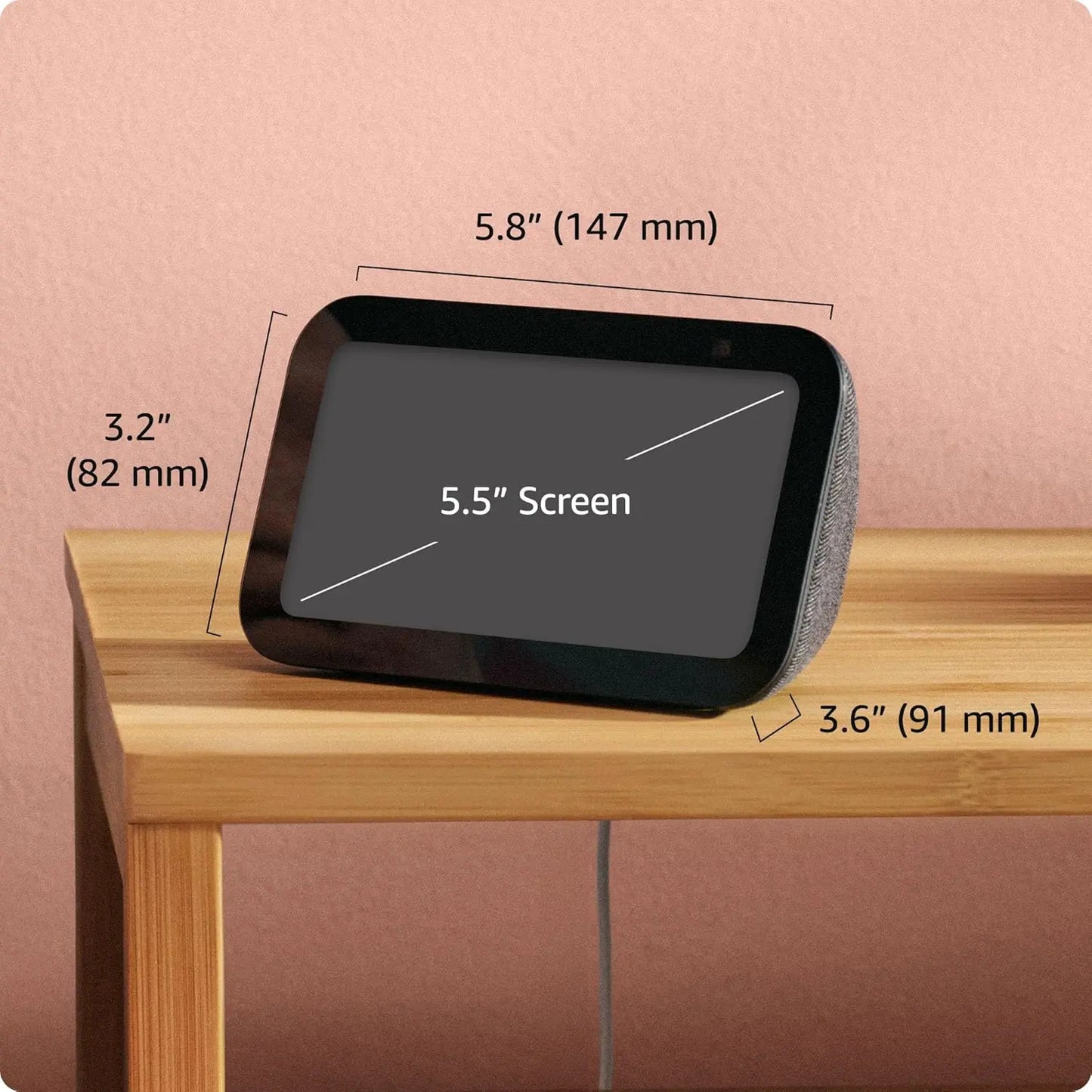 Echo Show 5 (Latest Model) Smart Display with Alexa – 2X Bass, Clearer Sound & 5.5” Touchscreen – Charcoal – Smart Home Control, Video Calls & More