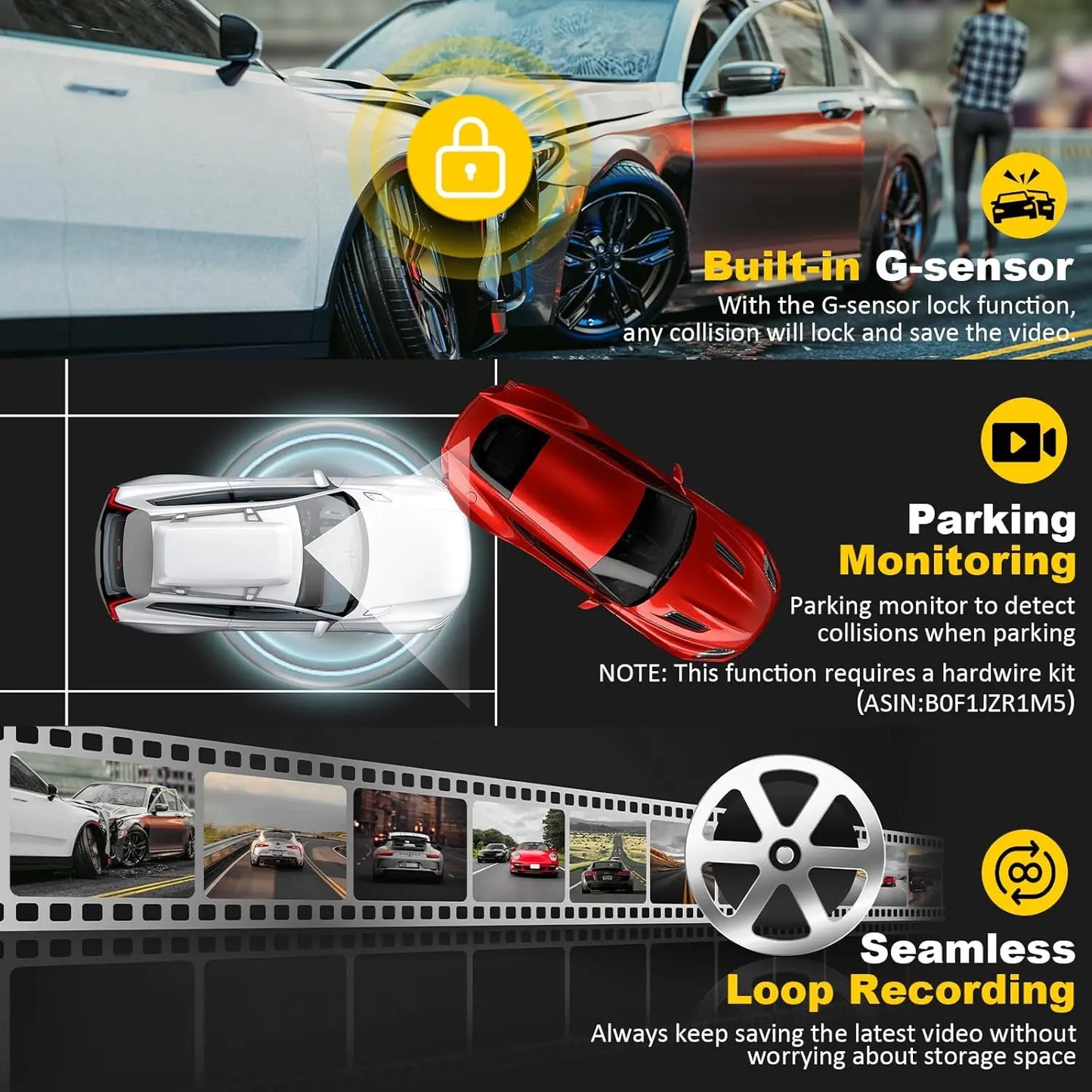 4K + 2.5K Dual Dash Cam Front and Rear – 5GHz WiFi GPS Car Camera with 64GB Card, 2.0" IPS Screen, App Control, G-Sensor, Loop Recording, Night Vision, Parking Mode, 170° Wide Angle