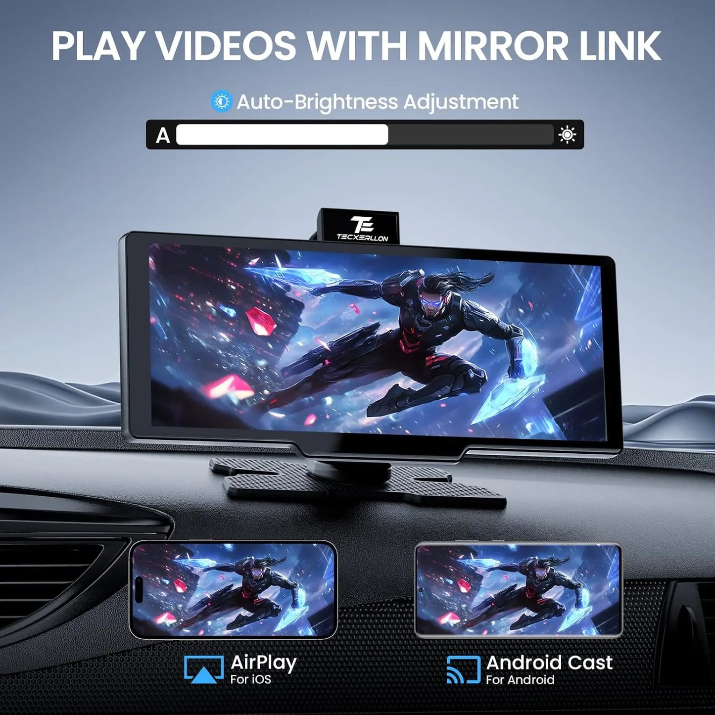 10.26" Wireless CarPlay Screen with 4K Dash Cam & 1080P Backup Camera – Portable Touchscreen Car Stereo with Android Auto, GPS Navigation, AirPlay, Mirror Link, Bluetooth Receiver