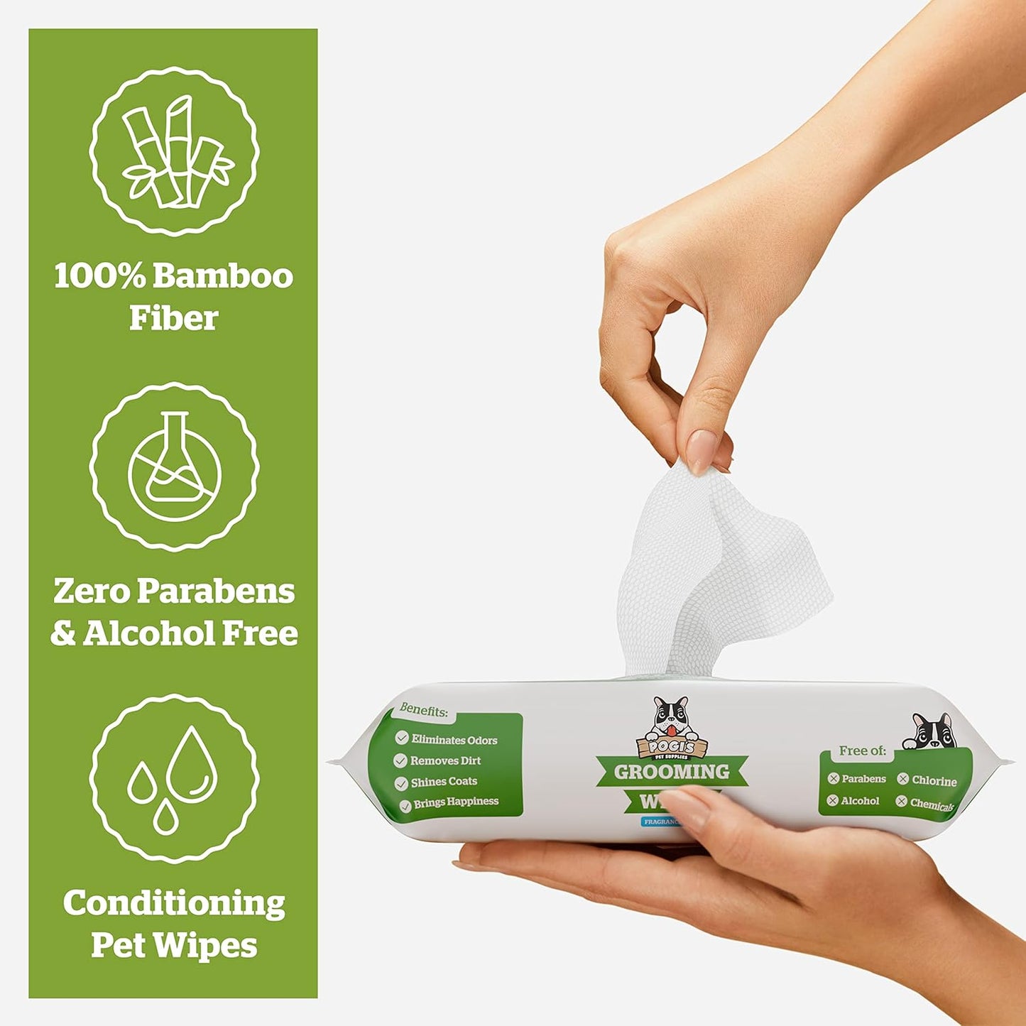 Pogi’s Hypoallergenic Dog Grooming Wipes – Fragrance-Free, 100 Ct, Paws, Body & Butt Cleaning