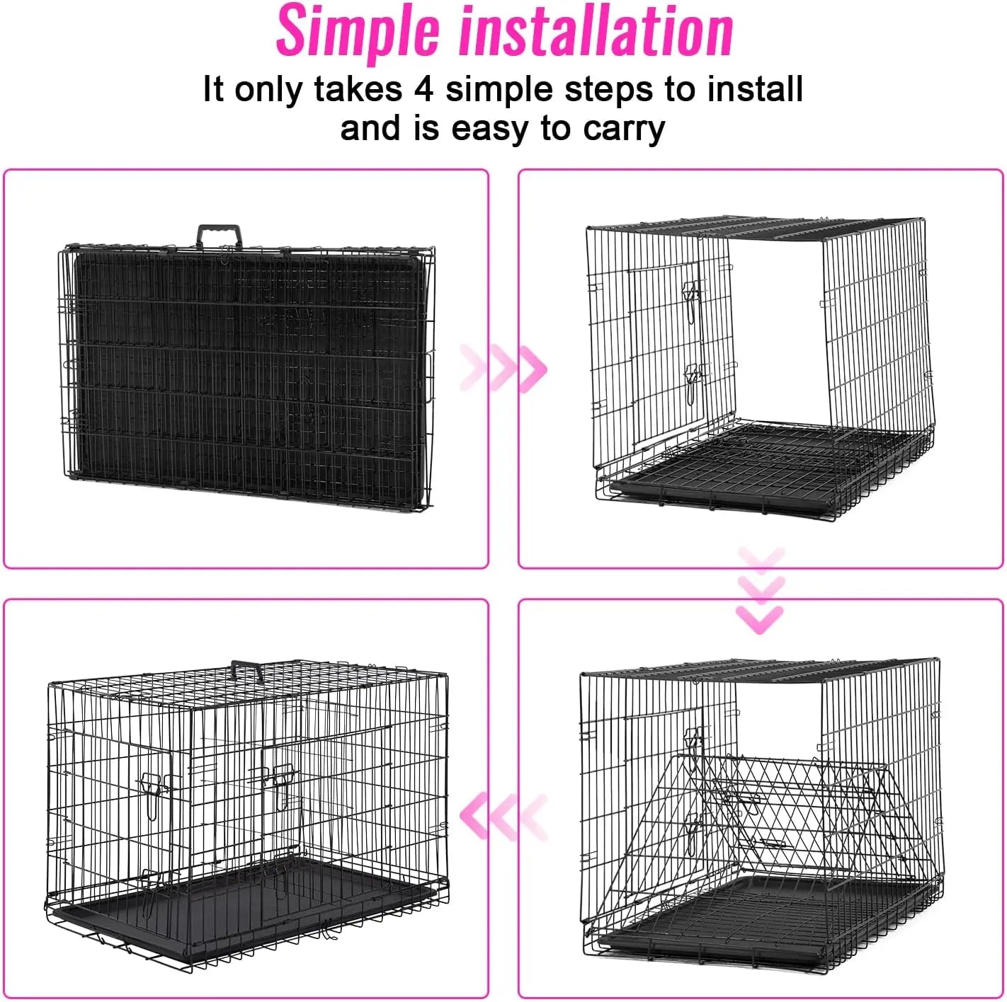 48 Inch Dog Crate for Large Dogs – Heavy-Duty Folding Metal Wire Kennel with Double Door, Divider Panel & Leak-Proof Tray, Indoor Outdoor Pet Cage, Black
