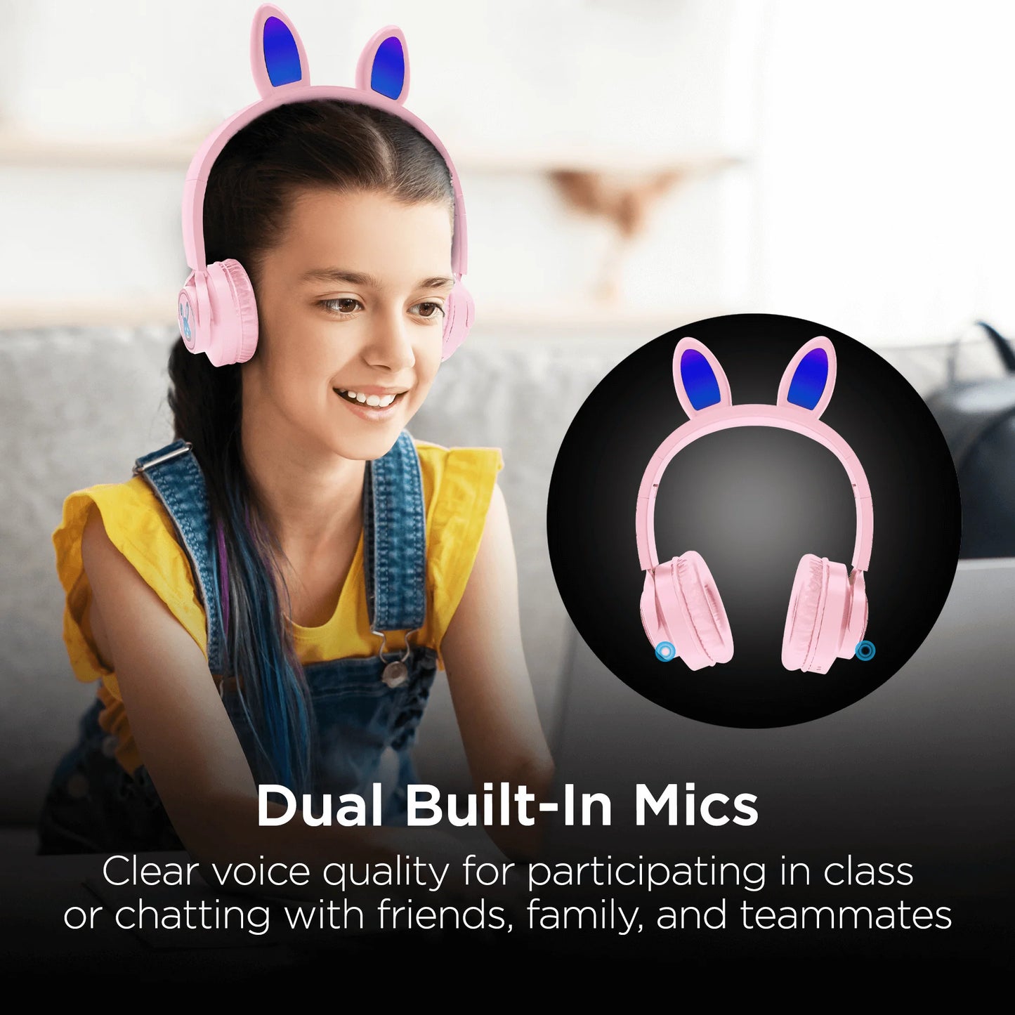Hypergear Bunny Tracks Wireless Light-Up Headphones – Bluetooth Kids & Adult LED Headset with Mic