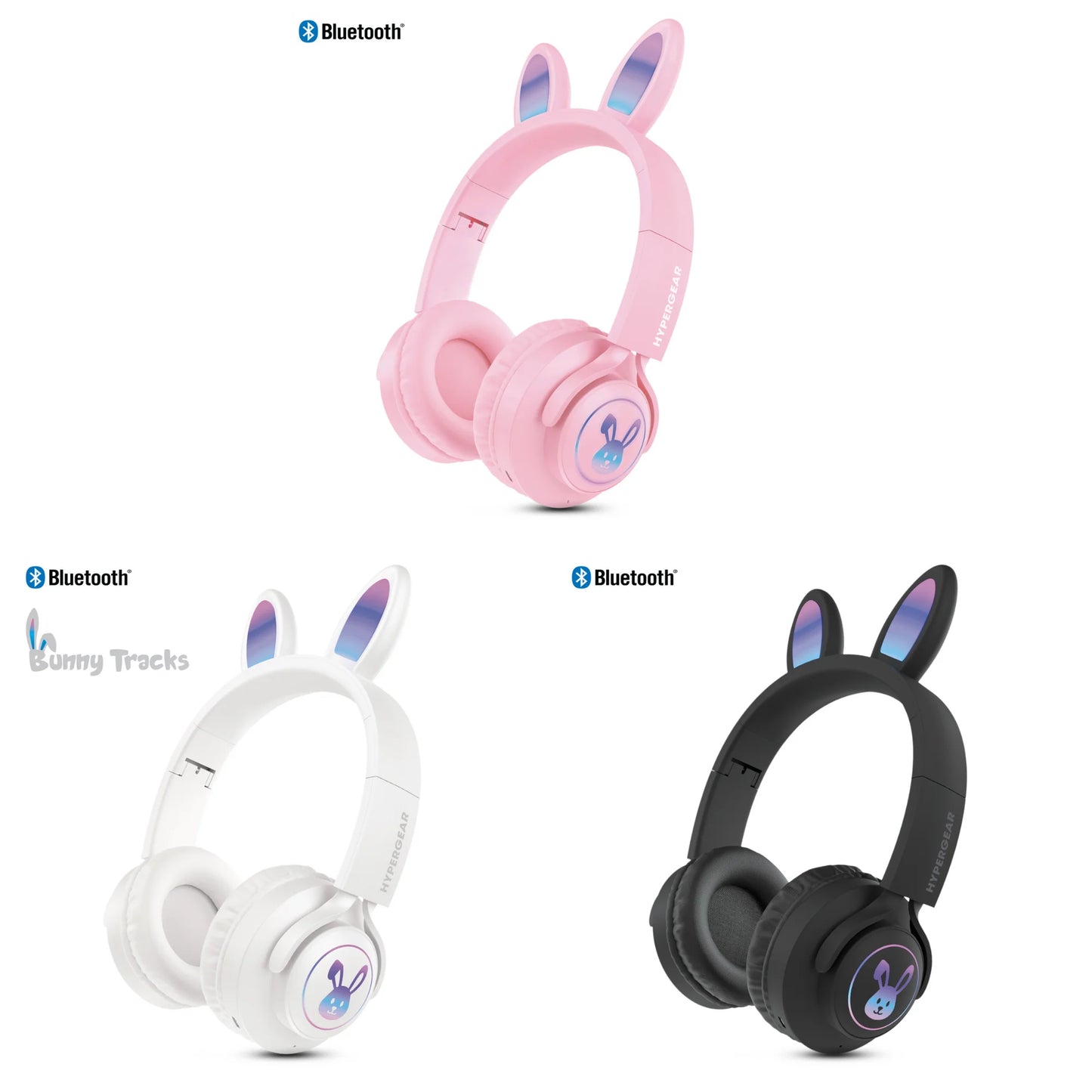 Hypergear Bunny Tracks Wireless Light-Up Headphones – Bluetooth Kids & Adult LED Headset with Mic