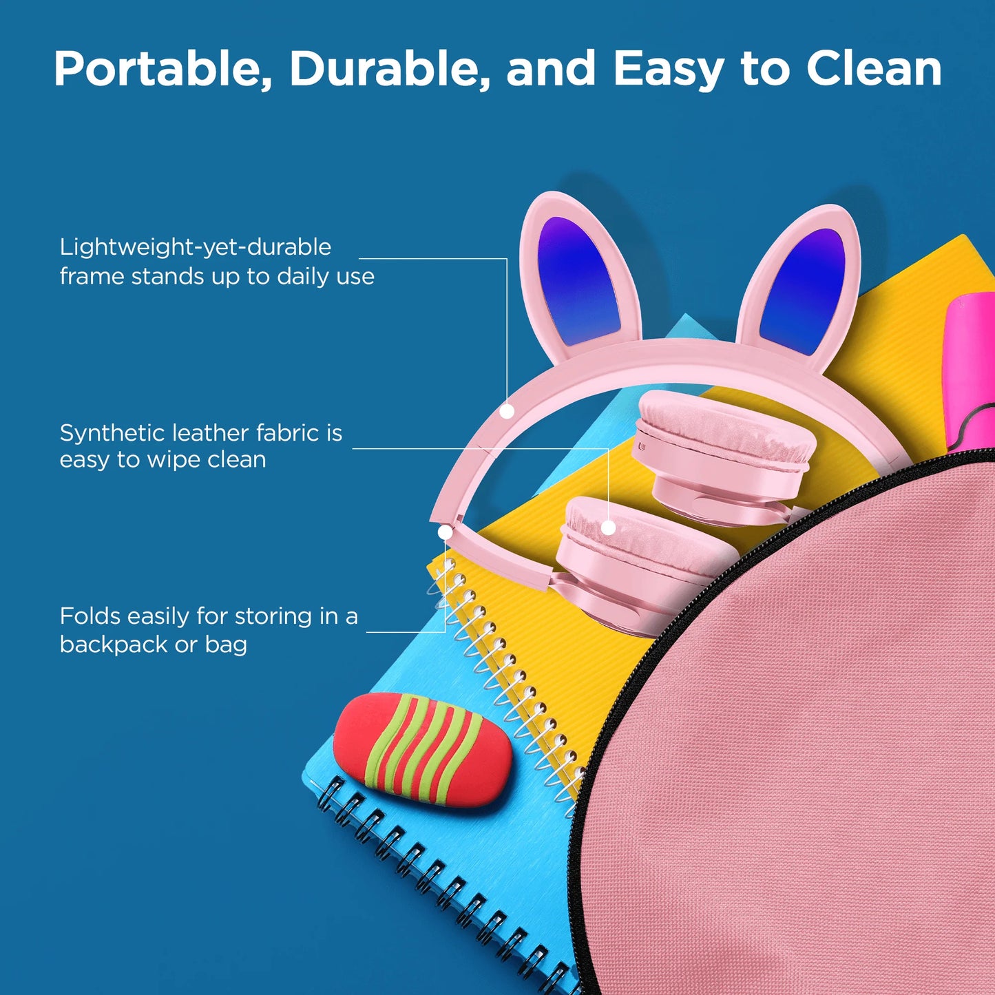 Hypergear Bunny Tracks Wireless Light-Up Headphones – Bluetooth Kids & Adult LED Headset with Mic