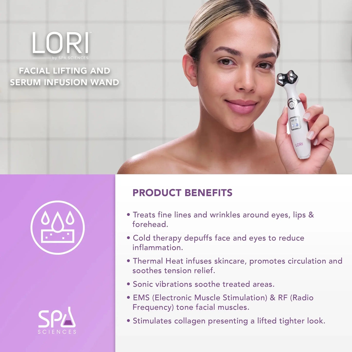 LORI Facial Lifting & Serum Infusion Wand – Sonic, Cold & Heat Therapy for Eyes & Lips, Anti-Aging & Fine Line Reducer