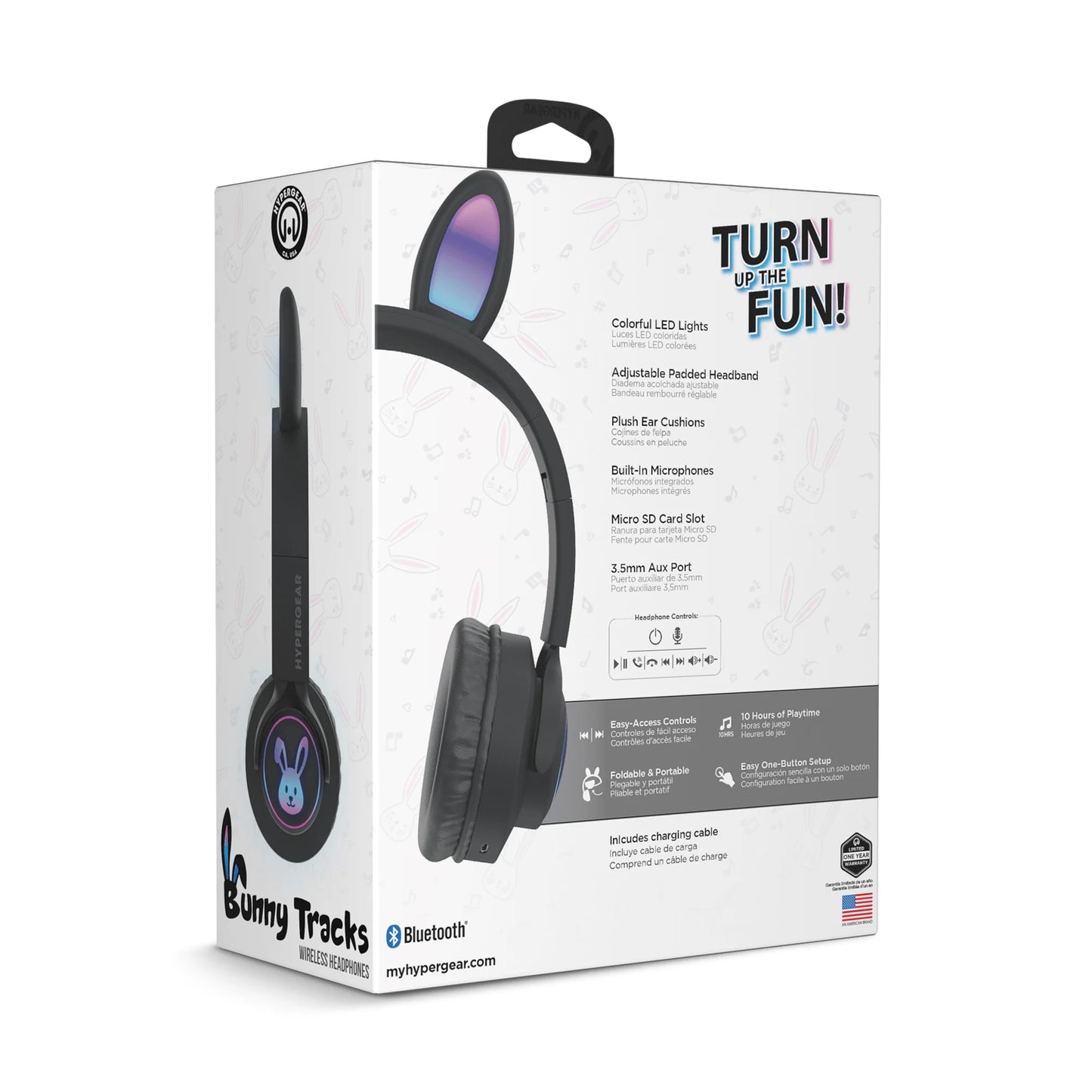 Hypergear Bunny Tracks Wireless Light-Up Headphones – Bluetooth Kids & Adult LED Headset with Mic