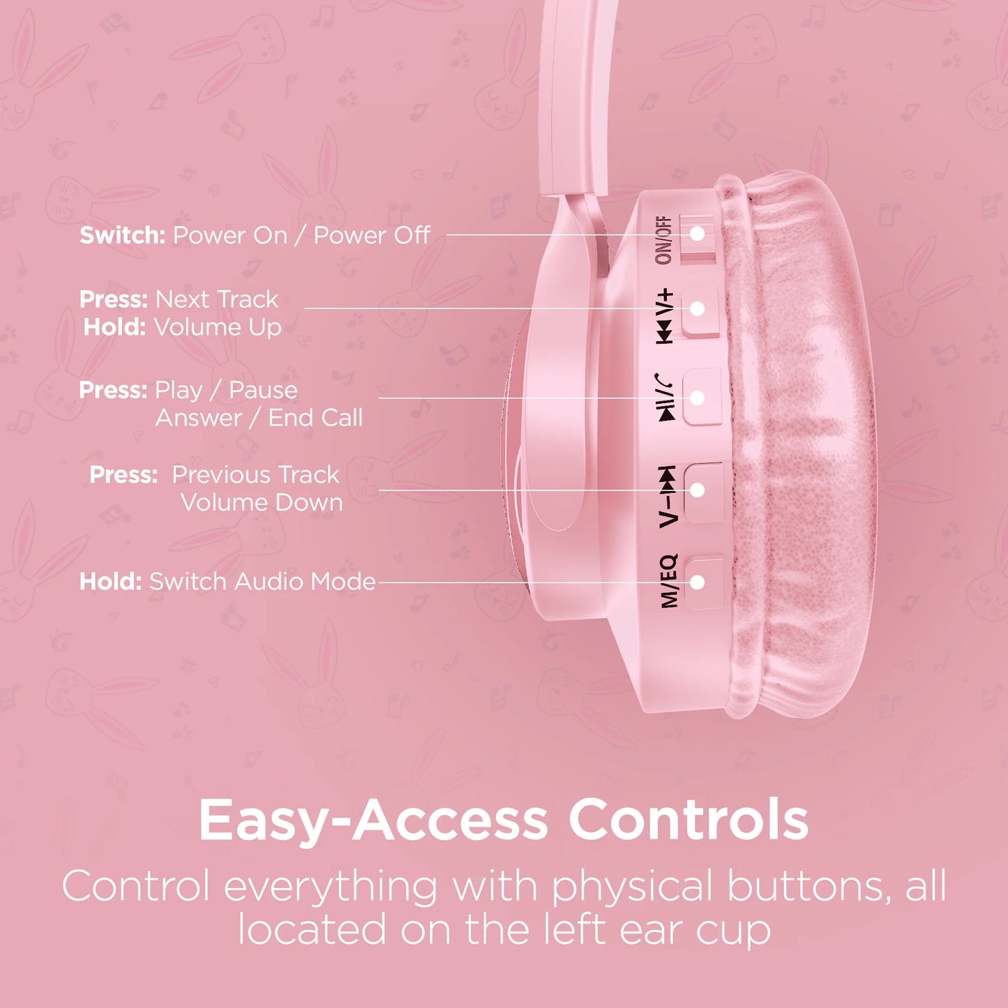 Hypergear Bunny Tracks Wireless Light-Up Headphones – Bluetooth Kids & Adult LED Headset with Mic
