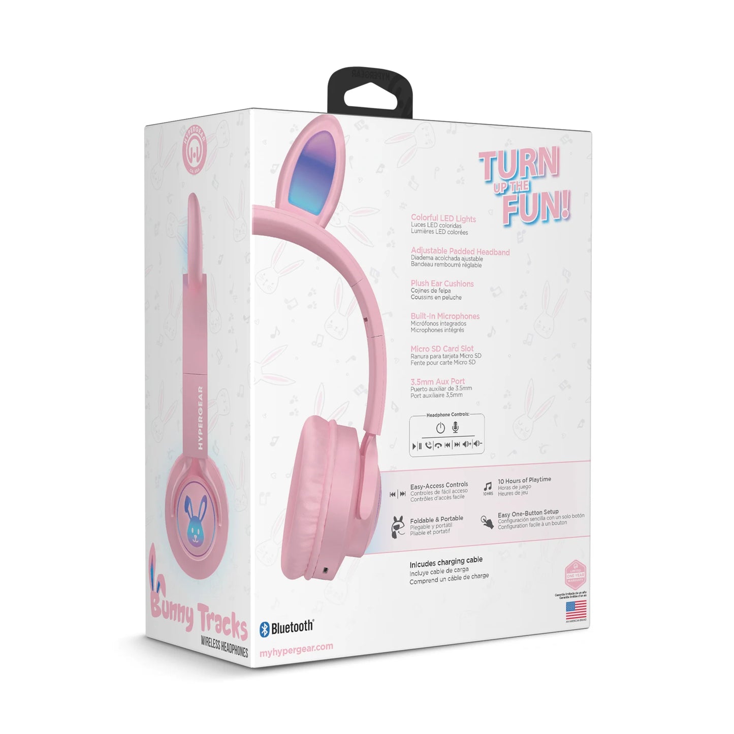 Hypergear Bunny Tracks Wireless Light-Up Headphones – Bluetooth Kids & Adult LED Headset with Mic