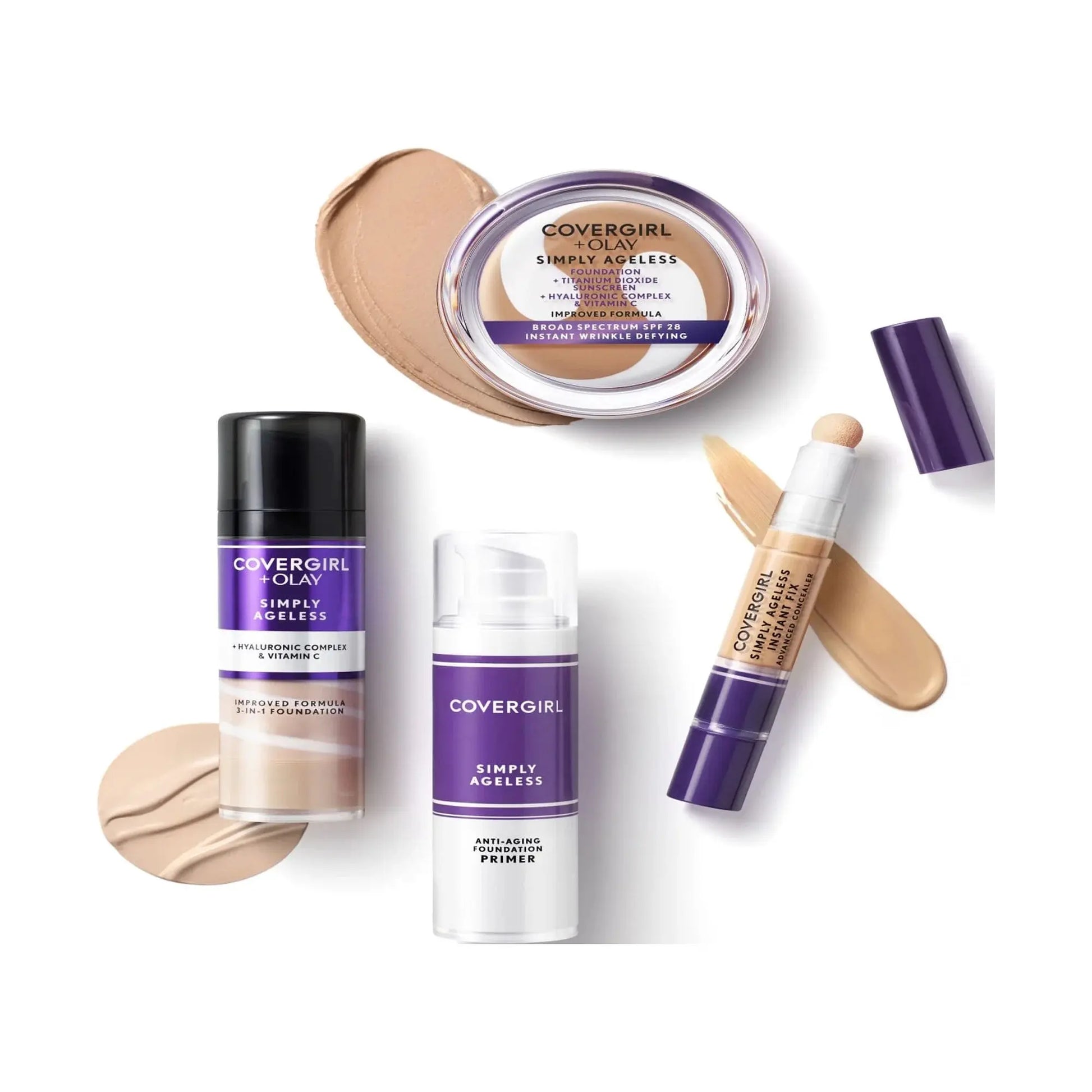 OLAY Simply Ageless 3-in-1 Liquid Foundation, 225 Buff Beige – Hydrating Anti-Aging Makeup, Smooth Coverage, 1 Fl Oz