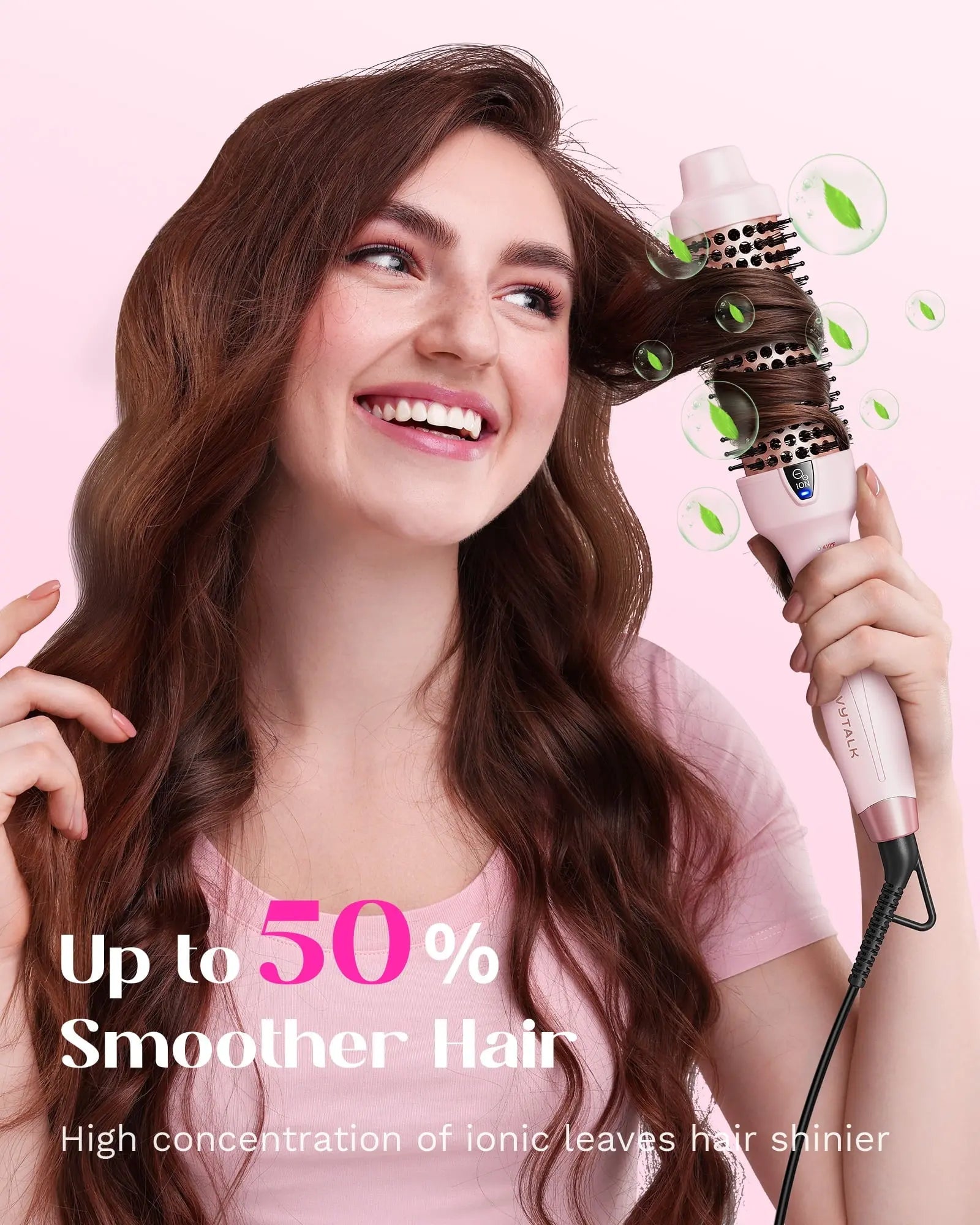 Wavytalk 1.5" Ionic Thermal Hair Brush, Pink – Volumizing, Anti-Frizz, Blowout & Natural Curls