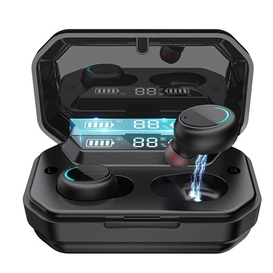Wireless Bluetooth 5.0 Earbuds | IPX7 Waterproof TWS Noise Cancelling Headphones w/ Deep Bass, 140H Playtime & LED Case – For iOS & Android