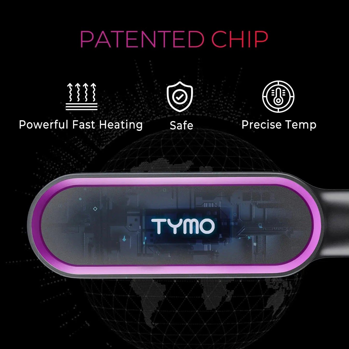 TYMO Ring Hair Straightener Brush – Flat Iron Comb, 5 Temp Settings, 20s Fast Heating, Dual Voltage, Black