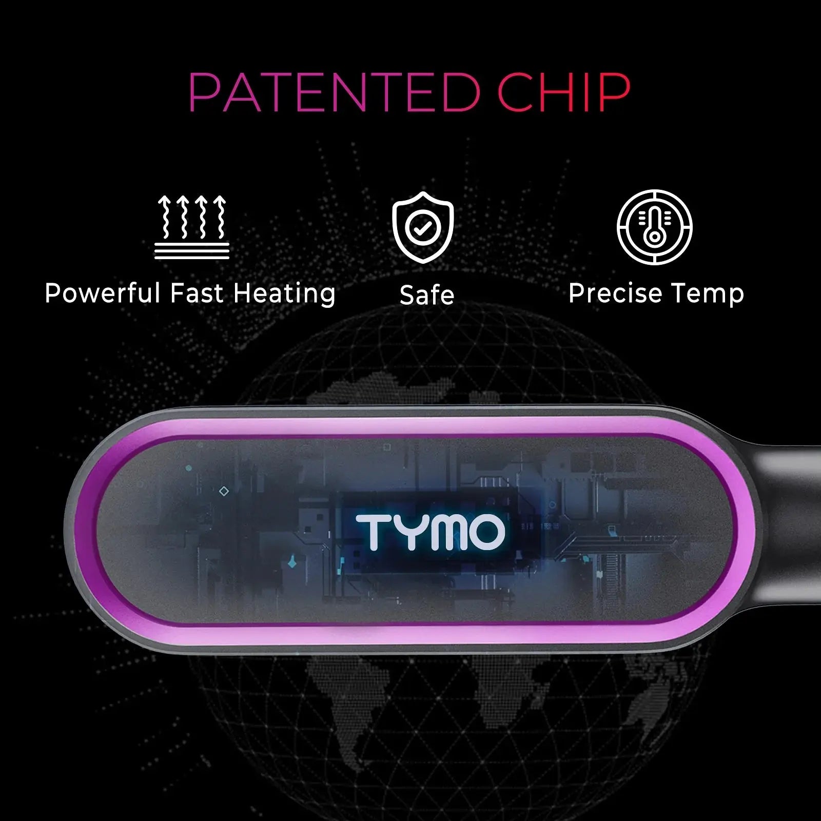 TYMO Ring Hair Straightener Brush – Flat Iron Comb, 5 Temp Settings, 20s Fast Heating, Dual Voltage, Black