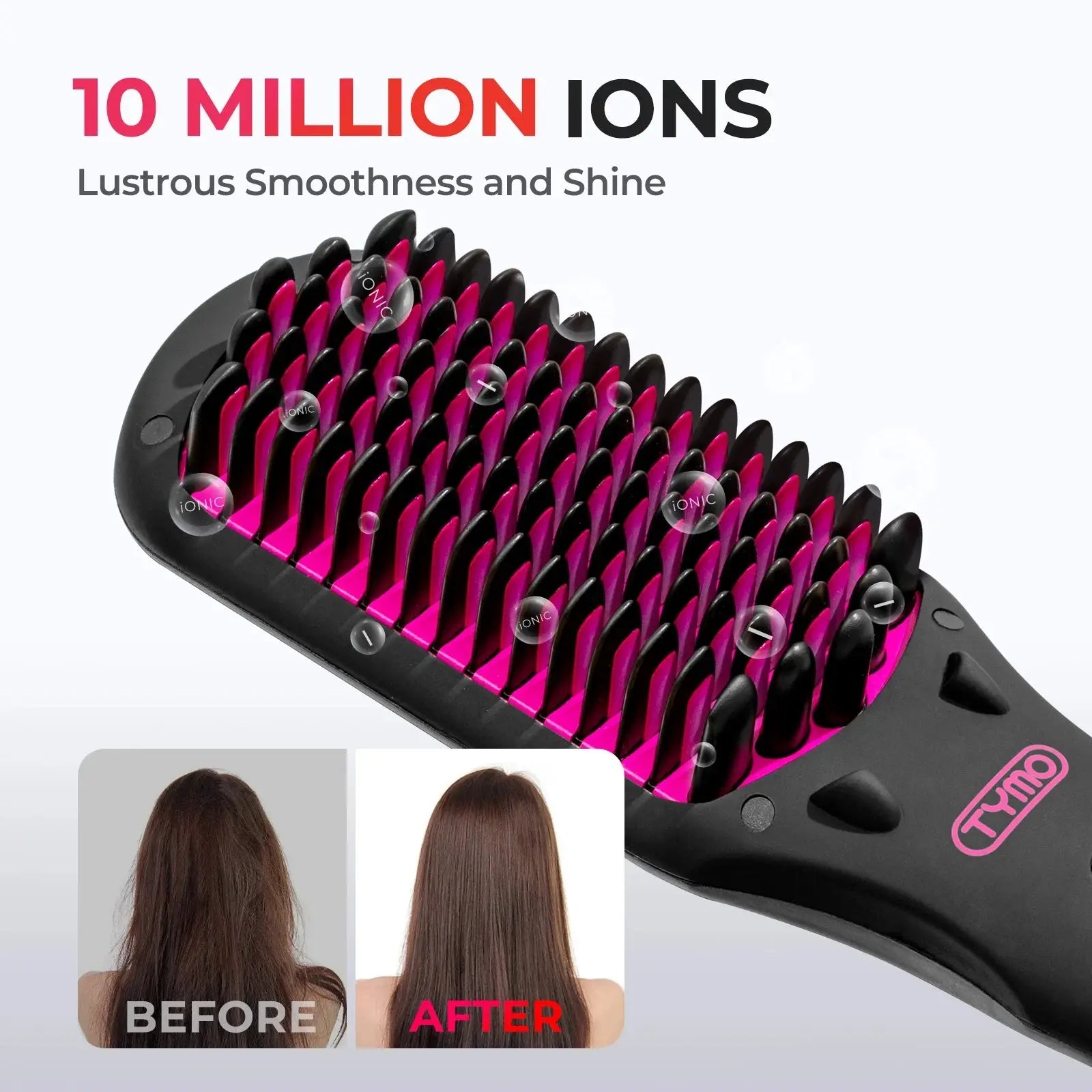 TYMO Ionic Hair Straightener Brush – 16 Temp Settings, LED Display, Flat Iron Comb, Dual Voltage, Anti-Scald