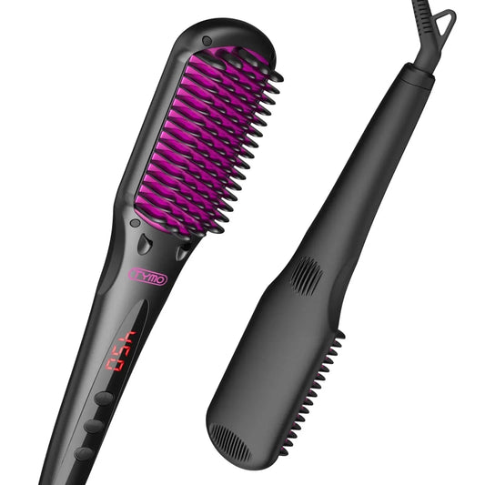 TYMO Ionic Hair Straightener Brush – 16 Temp Settings, LED Display, Flat Iron Comb, Dual Voltage, Anti-Scald