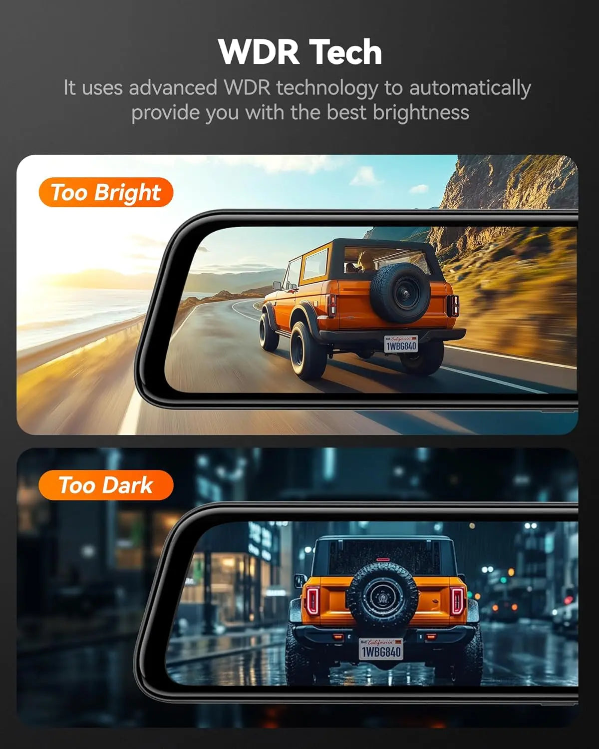 G840S 12" 4K Mirror Dash Cam – Dual Front and Rear Backup Camera with Night Vision, GPS, 5.8GHz WiFi, Parking Assist, Smart Rearview Mirror for Cars & Trucks, 32GB Card Included