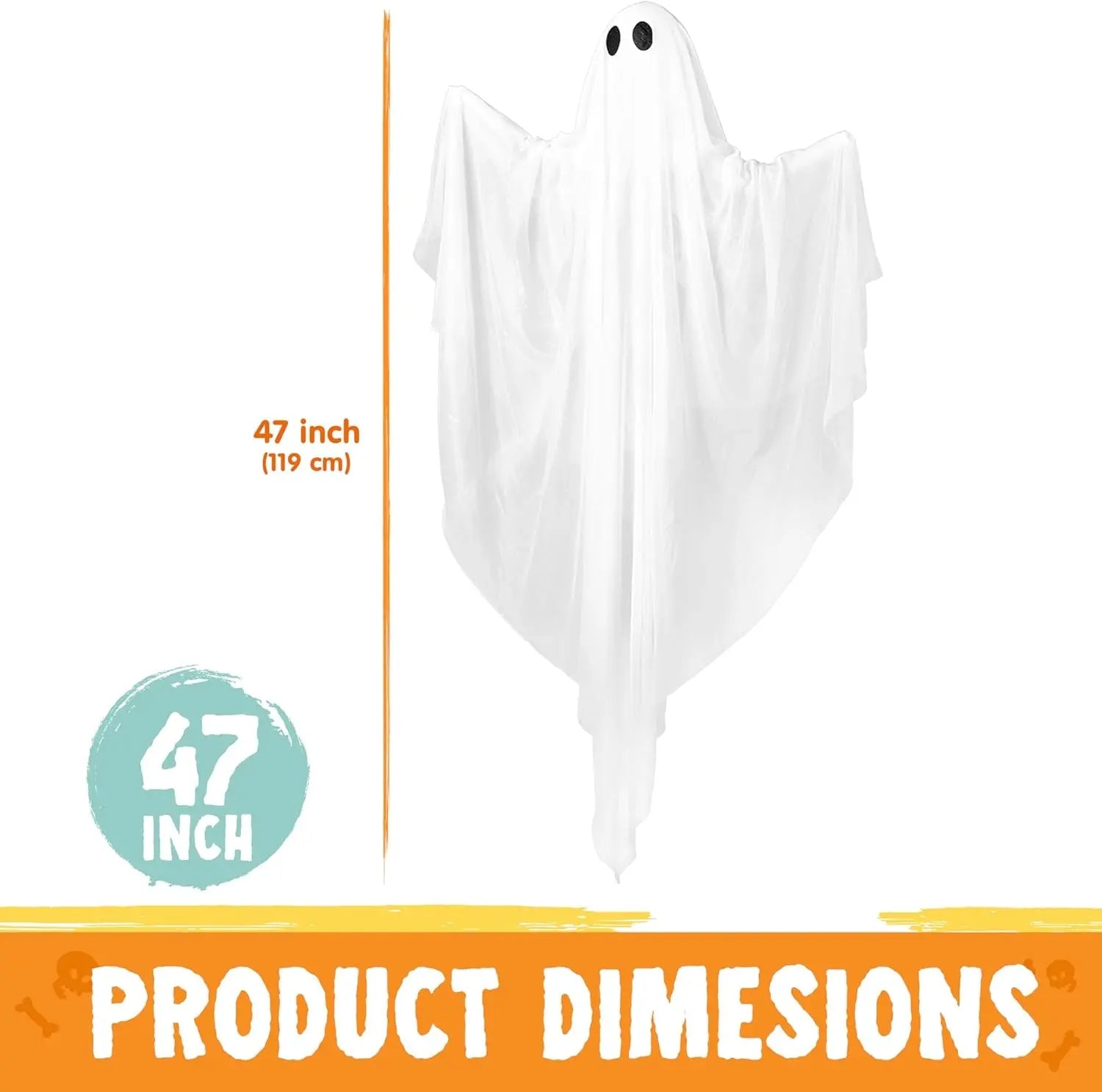 Halloween Hanging Light up Ghost with Spooky Blue LED Light, 47” White Ghosts Halloween Hanging Decoration for Front Yard Patio Lawn Garden Party Decor Indoor Outdoor