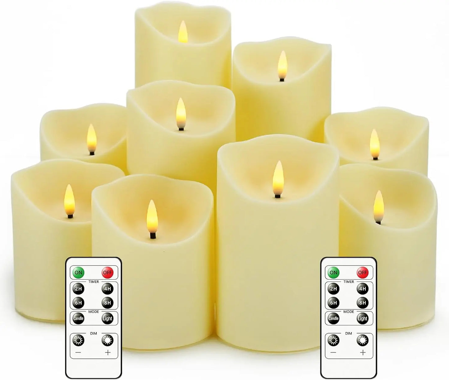 Flameless Candles with Remote, Battery Operated Flickering Flameless Candles, LED Candles with Timer 2/4/6/8H, with Realistic LED Candles Set of 9 (D3 X H 3" 4" 5" 6" 7") (Black)