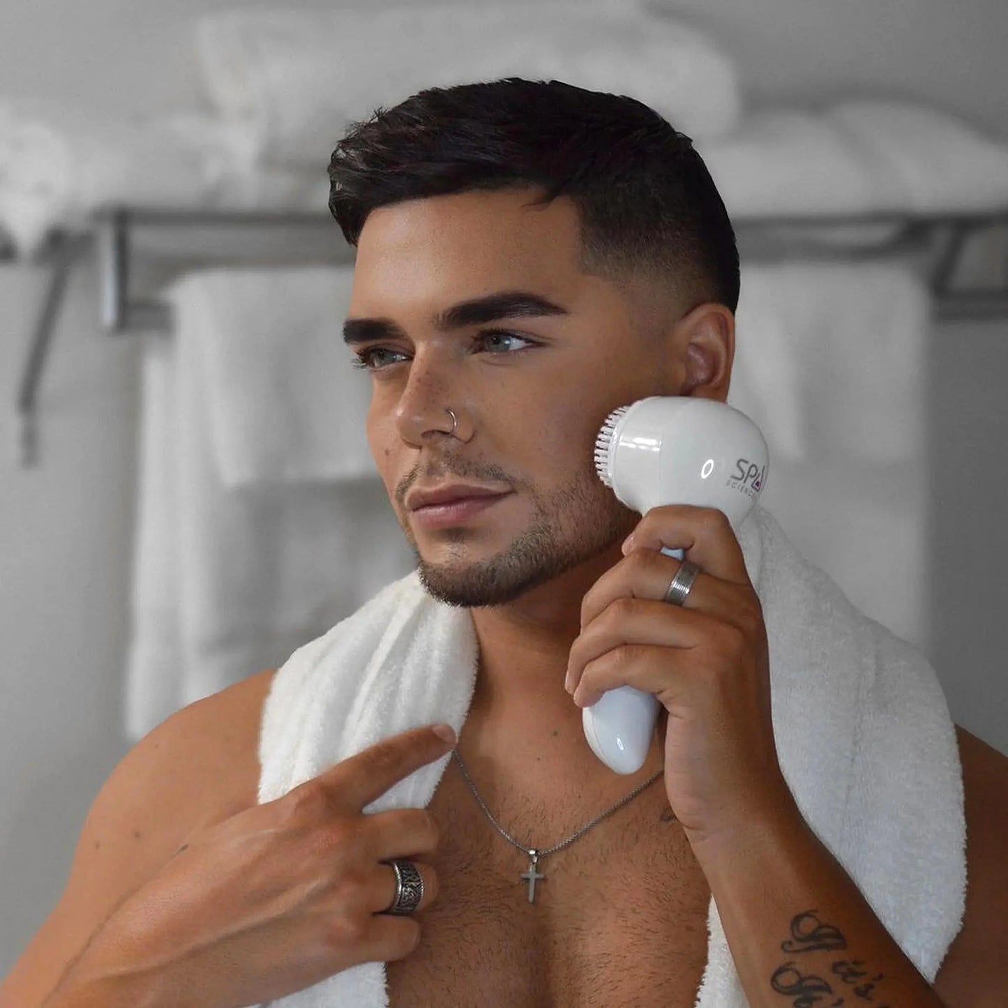 NOVA Sonic Facial Cleansing Brush – Sensitive Skin Exfoliator with Antimicrobial Brush & Serum Infuser, Waterproof & Rechargeable, White