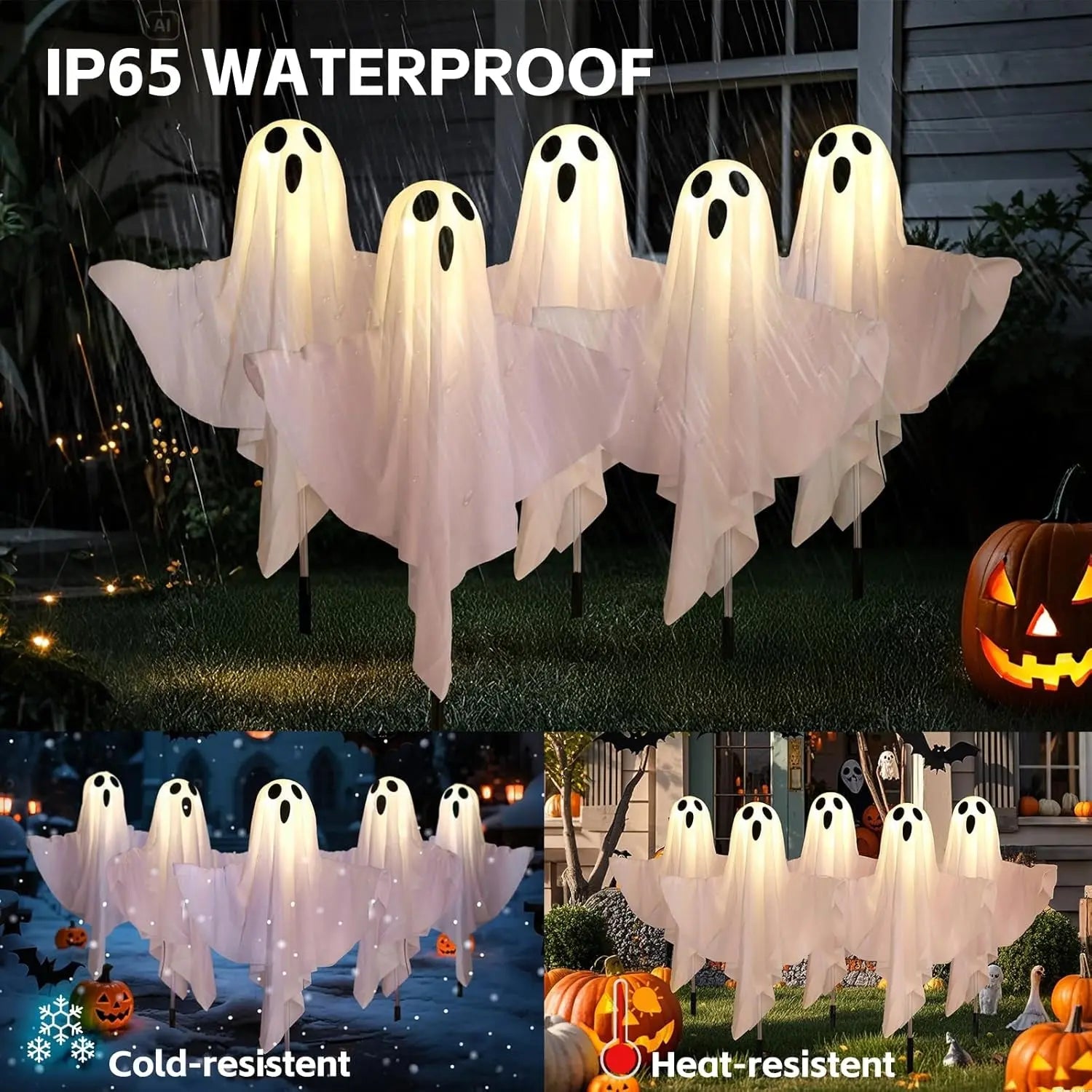 Solar Ghost Lights Halloween Decor (Set of 5)