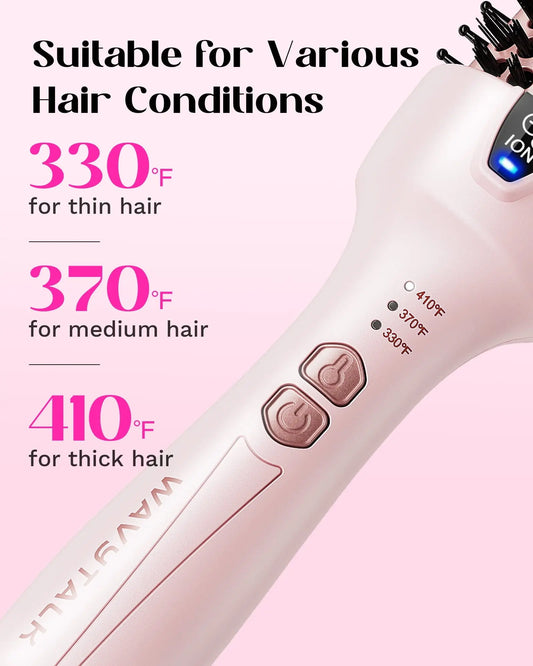 Wavytalk 1.5" Ionic Thermal Hair Brush, Pink – Volumizing, Anti-Frizz, Blowout & Natural Curls
