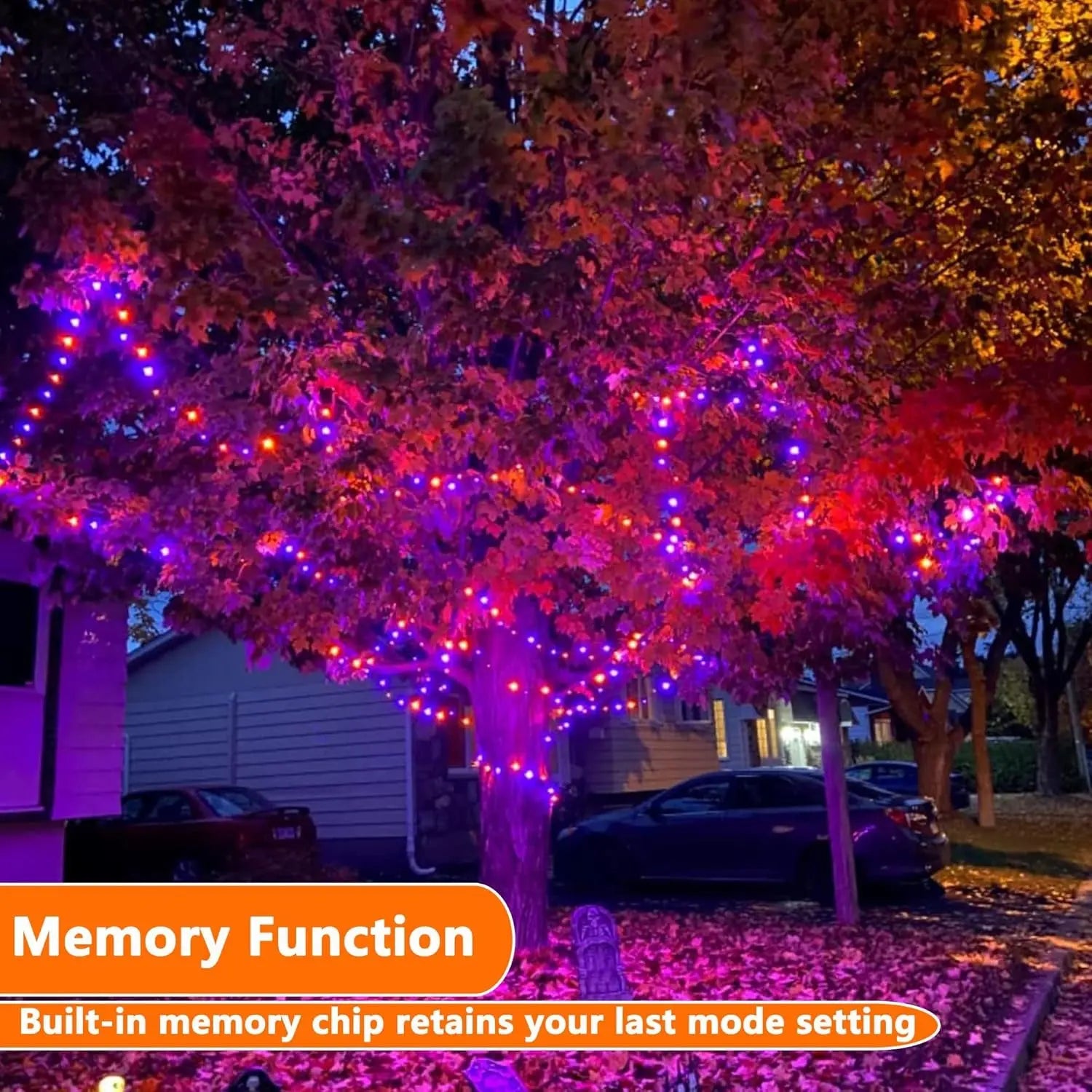 Orange Purple Halloween Lights, 100FT 300 LED String Lights with 8 Modes Timer Waterproof Plug in Indoor Outdoor String Light Connectable for Halloween Decorations