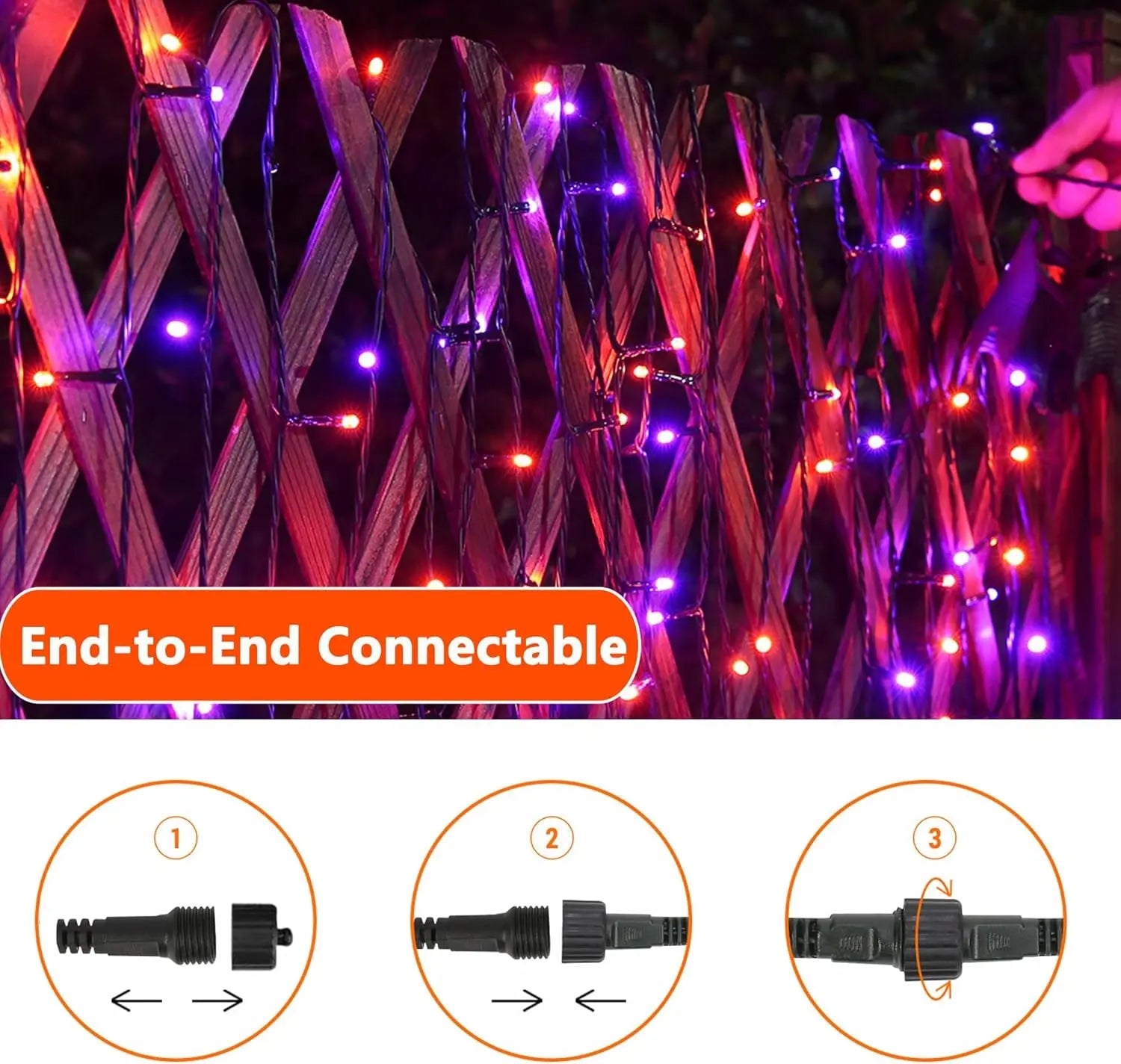 Orange Purple Halloween Lights, 100FT 300 LED String Lights with 8 Modes Timer Waterproof Plug in Indoor Outdoor String Light Connectable for Halloween Decorations