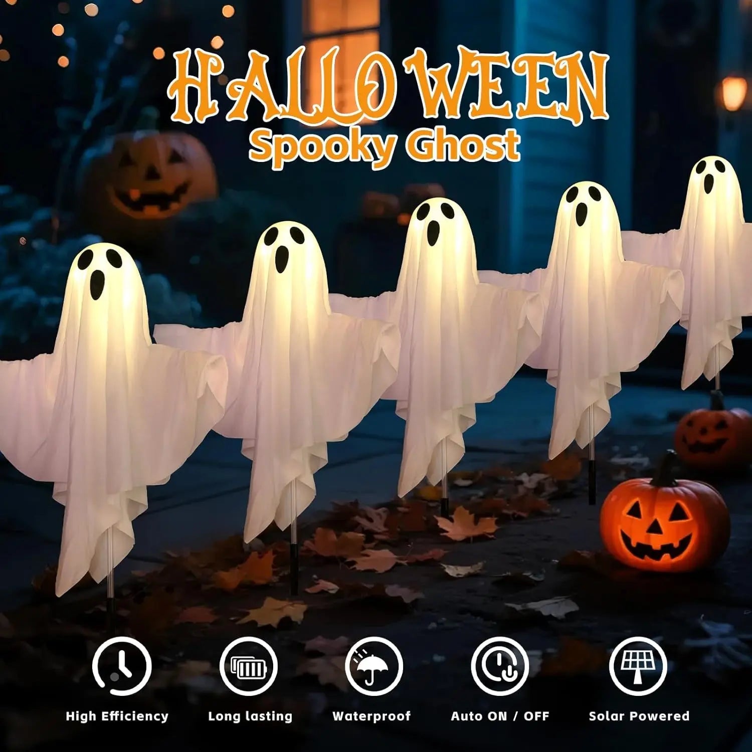 Solar Ghost Lights Halloween Decor (Set of 5)