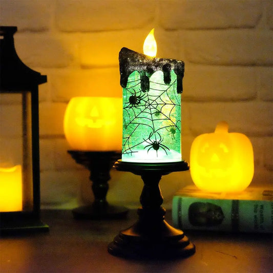 Halloween Snow Globe Candles Lighted Lamp, Battery Operated Spooky Spinning Water Glittering Tornado Candle Flameless Candles Table Centerpiece for Halloween Decoration Indoor(Spider)